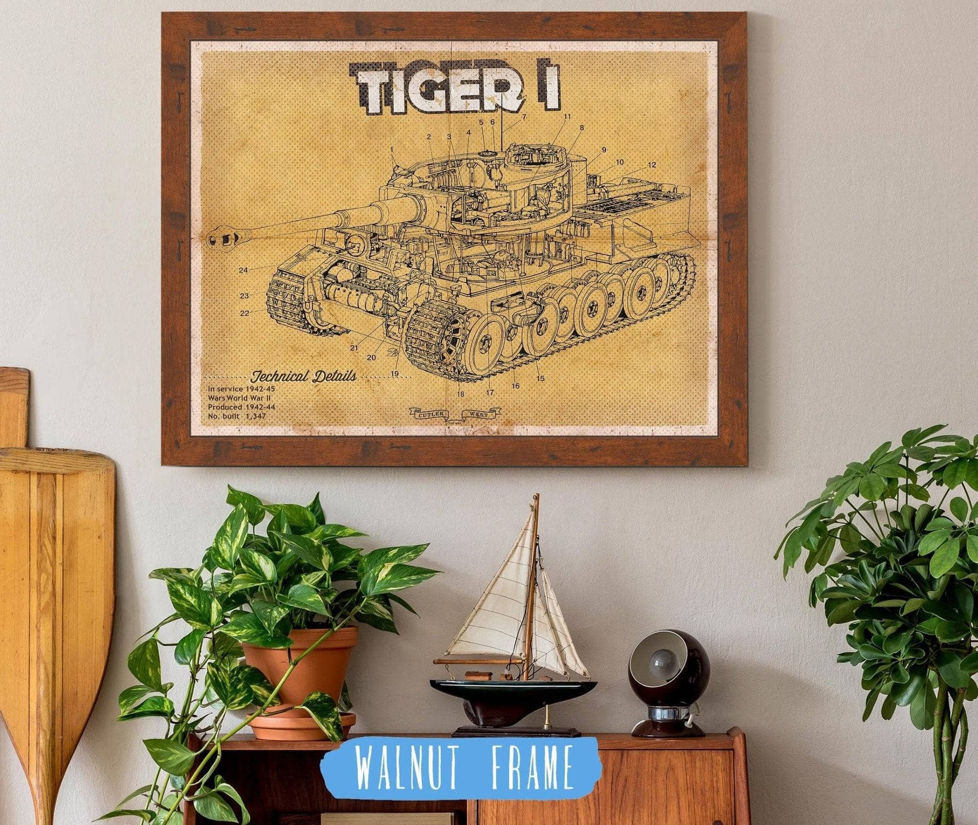 Cutler West Military Weapons Collection 14" x 11" / Walnut Frame Tiger I Vintage German Tank Military Print 715557733_25195