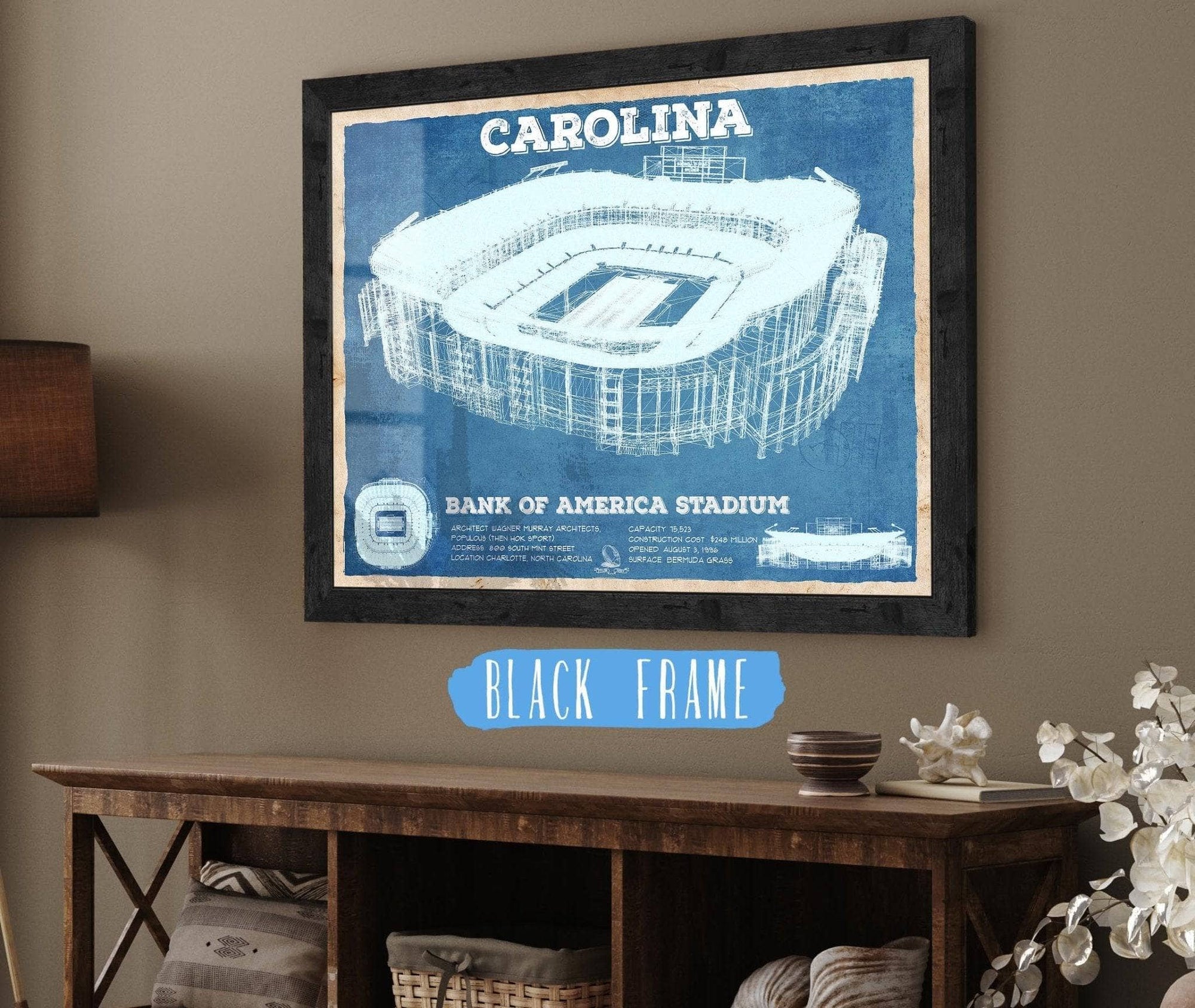 Cutler West Pro Football Collection 14" x 11" / Black Frame Carolina Panthers Stadium Art - Bank of America - Vintage Football Print 649455789-TOP