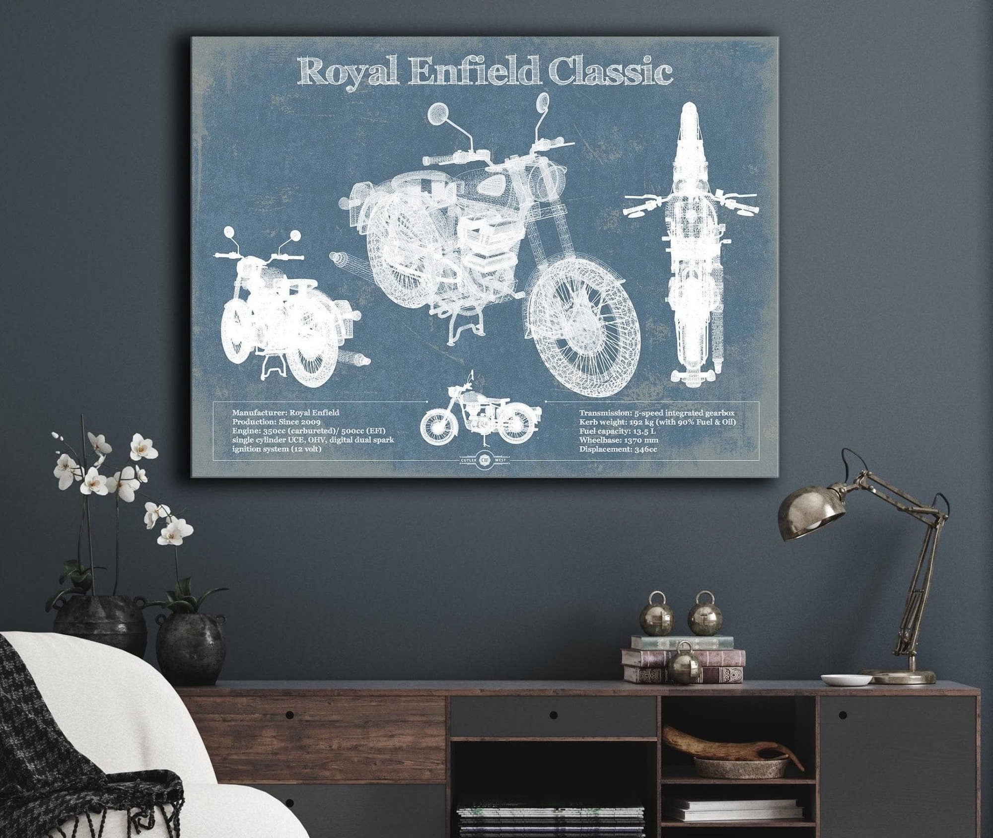 Cutler West Royal Enfield Classis 350 And 500 Blueprint Motorcycle Patent Print