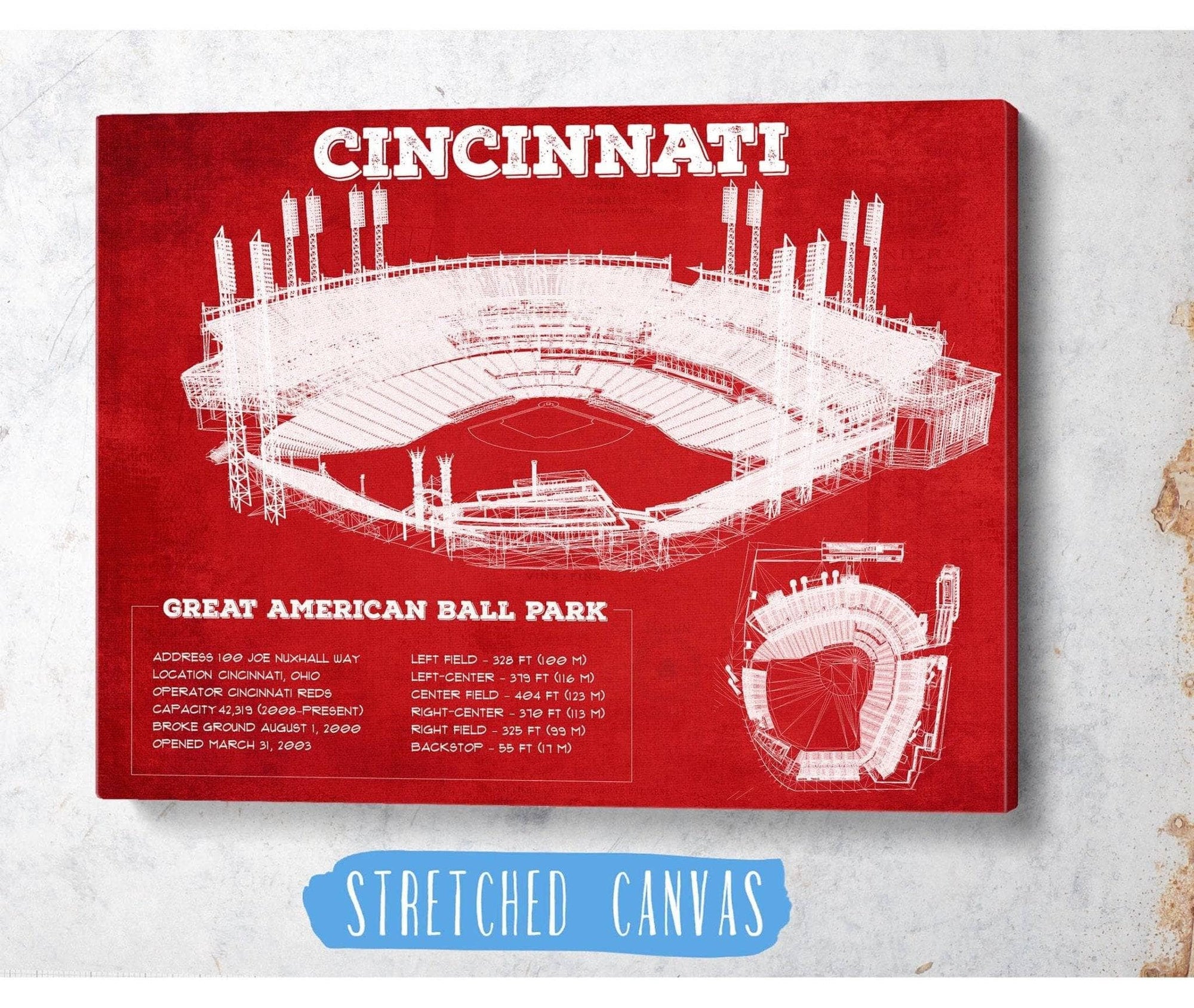Cutler West Baseball Collection Great American Ballpark - Vintage Cincinnati Reds Baseball Print
