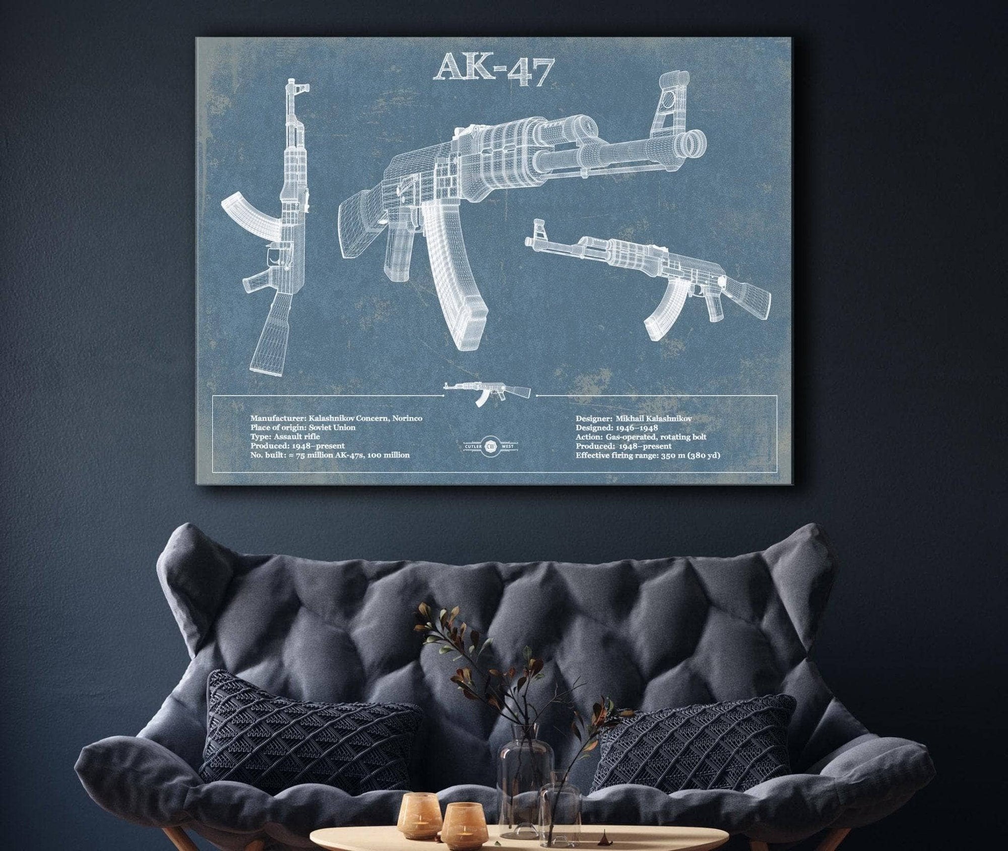 Cutler West Military Weapons Collection AK-47 Blueprint Vintage Gun Print