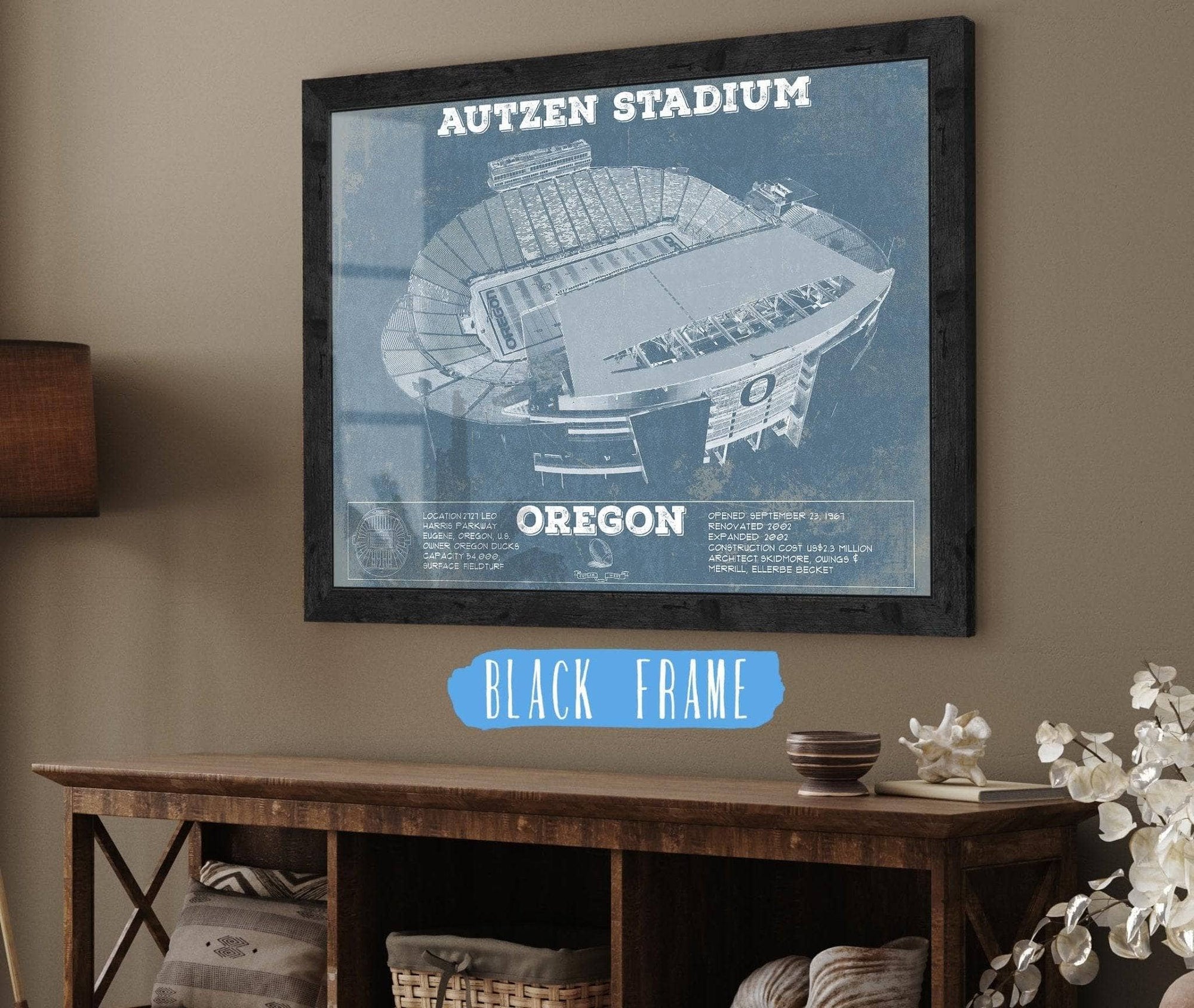 Cutler West College Football Collection 14" x 11" / Black Frame Vintage Autzen Stadium - Oregon Ducks Football Print 704763872-14"-x-11"35802