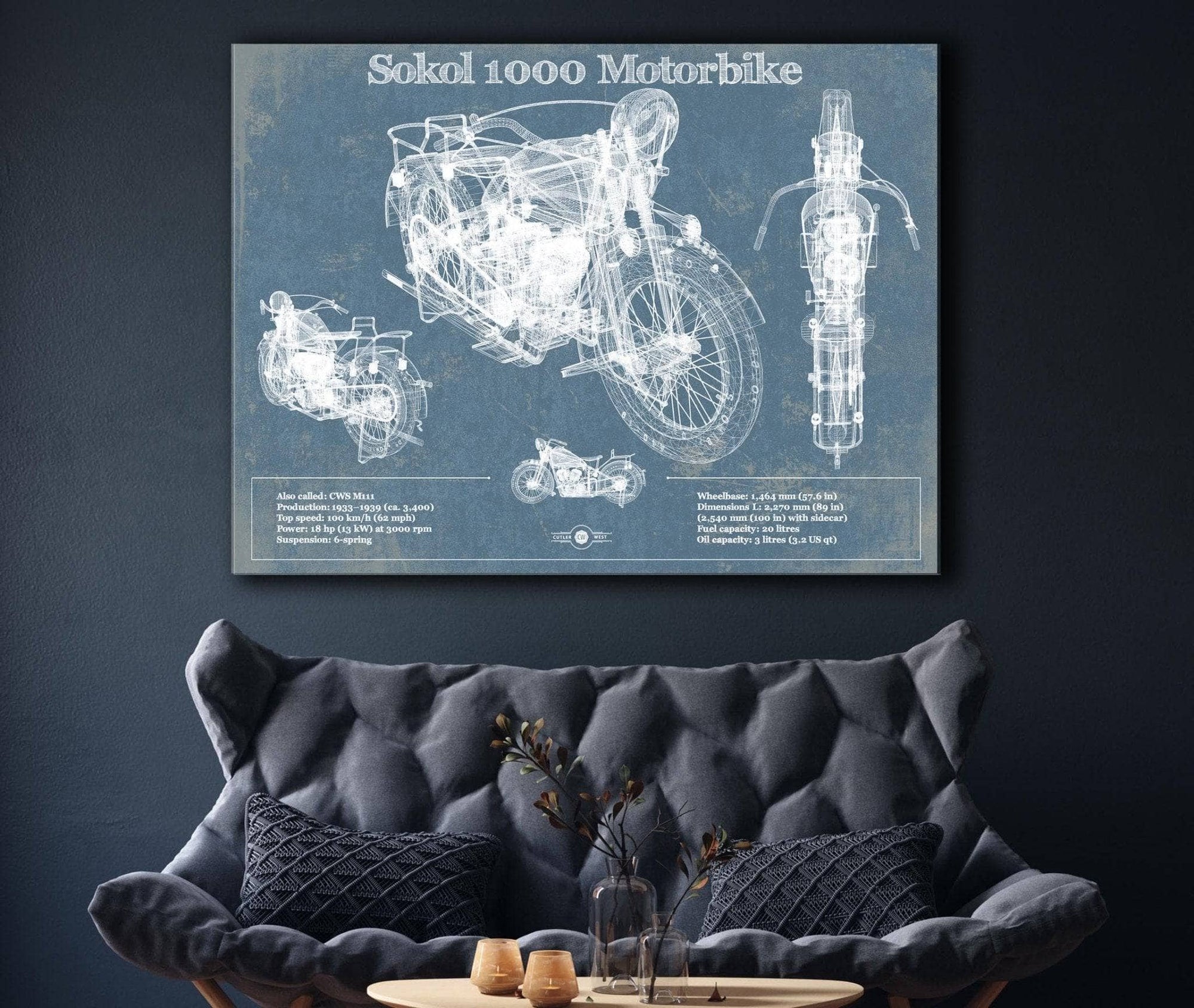 Cutler West Sokol 1000 Blueprint Motorcycle Patent Print