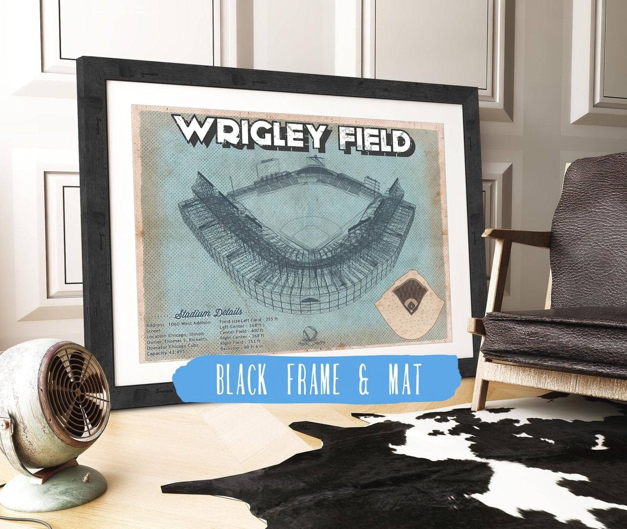 Cutler West 14" x 11" / Black Frame & Mat Wrigley Field Art - Chicago Cubs Baseball Print 635805674-14"-x-11"8247