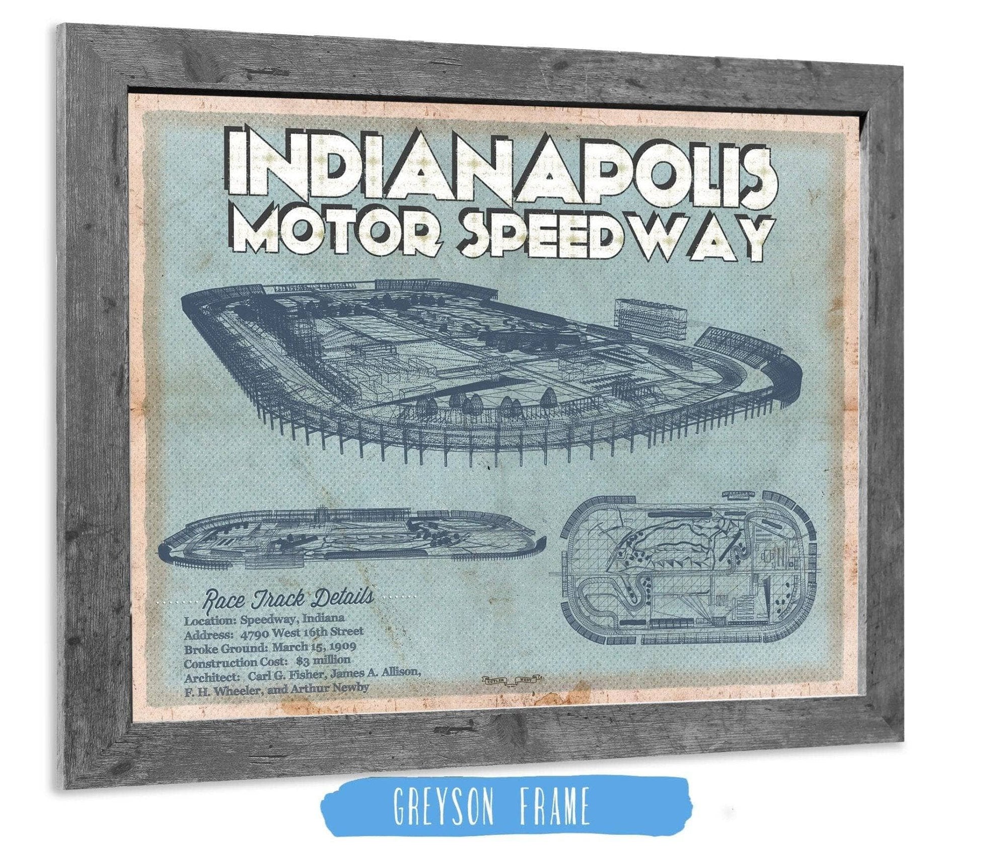 Cutler West Racetrack Collection Indianapolis Motor Speedway Blueprint NASCAR Race Track Print