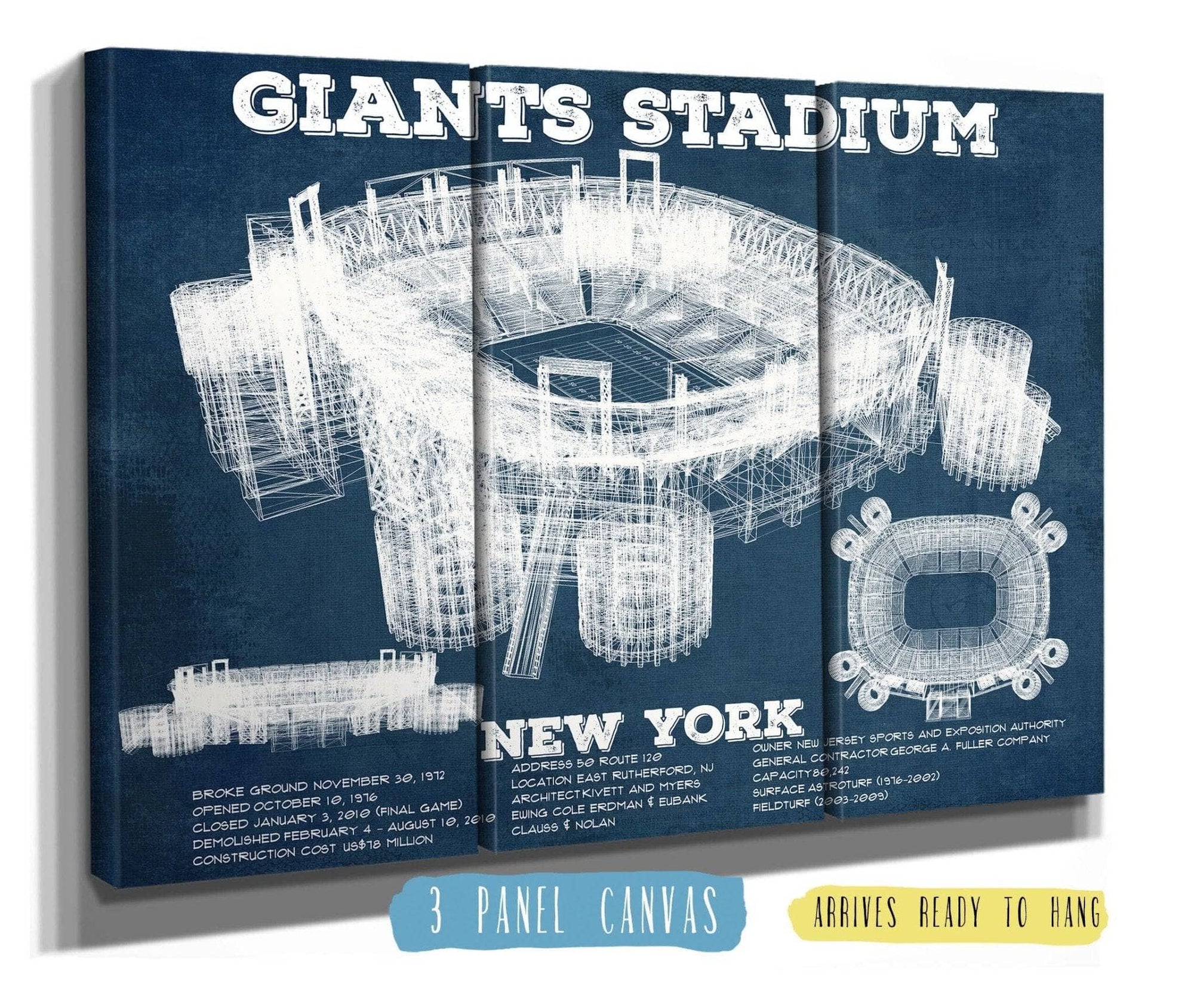Cutler West Pro Football Collection 48" x 32" / 3 Panel Canvas Wrap Giants Stadium - The Meadowlands New York Vintage Print 731428206-TOP