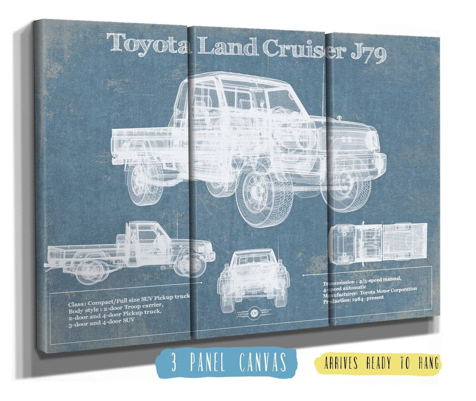 Cutler West Toyota Collection 48" x 32" / 3 Panel Canvas Wrap Toyota Land Cruiser J79 Blueprint Vintage Auto Print 845000234_25308