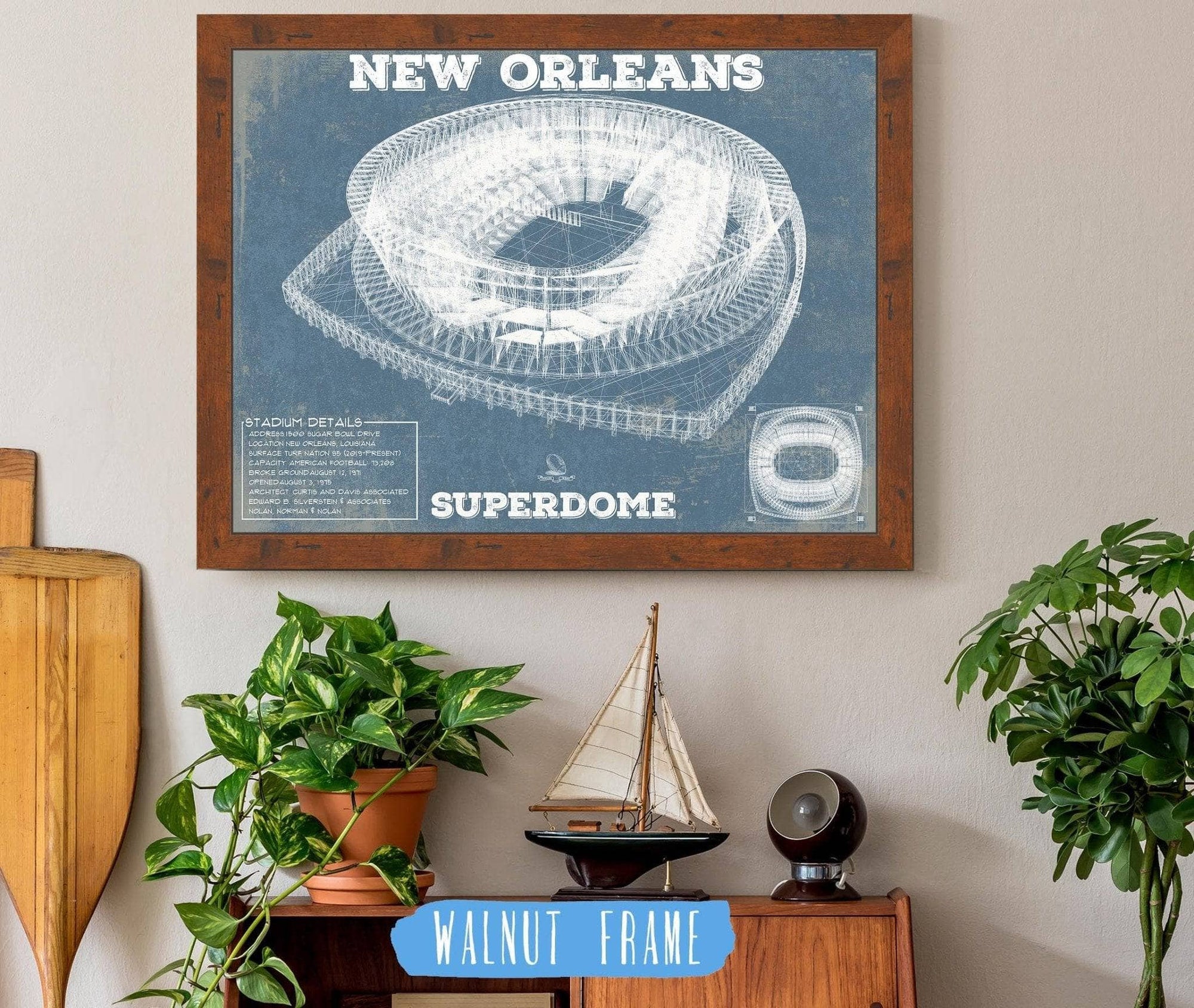 Cutler West Pro Football Collection 14" x 11" / Walnut Frame New Orleans Saints Superdome Seating Chart - Vintage Football  Team Color Print 235353090