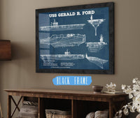 Cutler West Naval Military 14" x 11" / Black Frame USS Gerald R. Ford (CVN-78) Aircraft Carrier Blueprint Original Military Wall Art - Customizable 845000166_66508