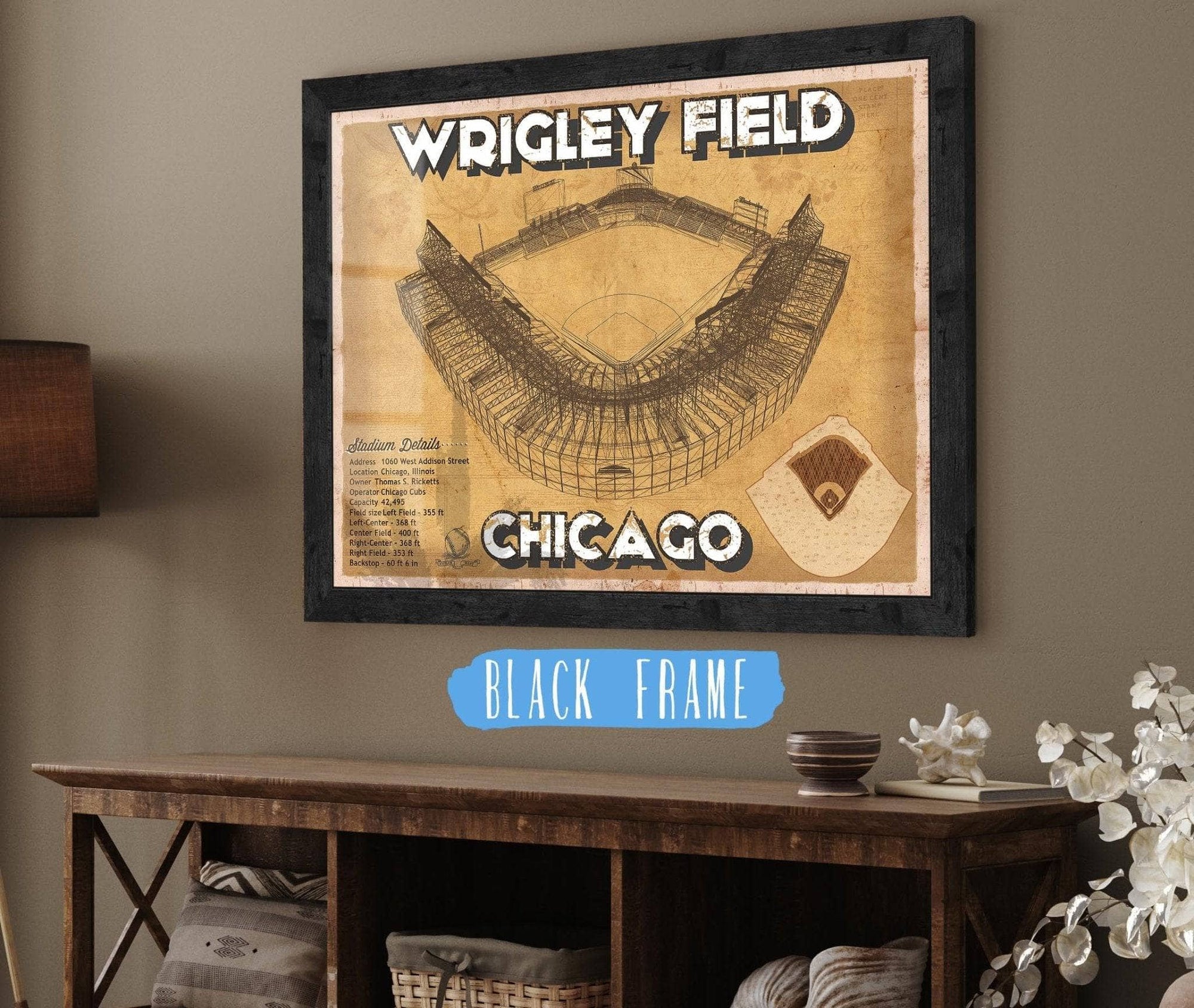 Cutler West 14" x 11" / Black Frame Wrigley Field Print - Chicago Cubs Baseball Print 703108870-14"-x-11"6794