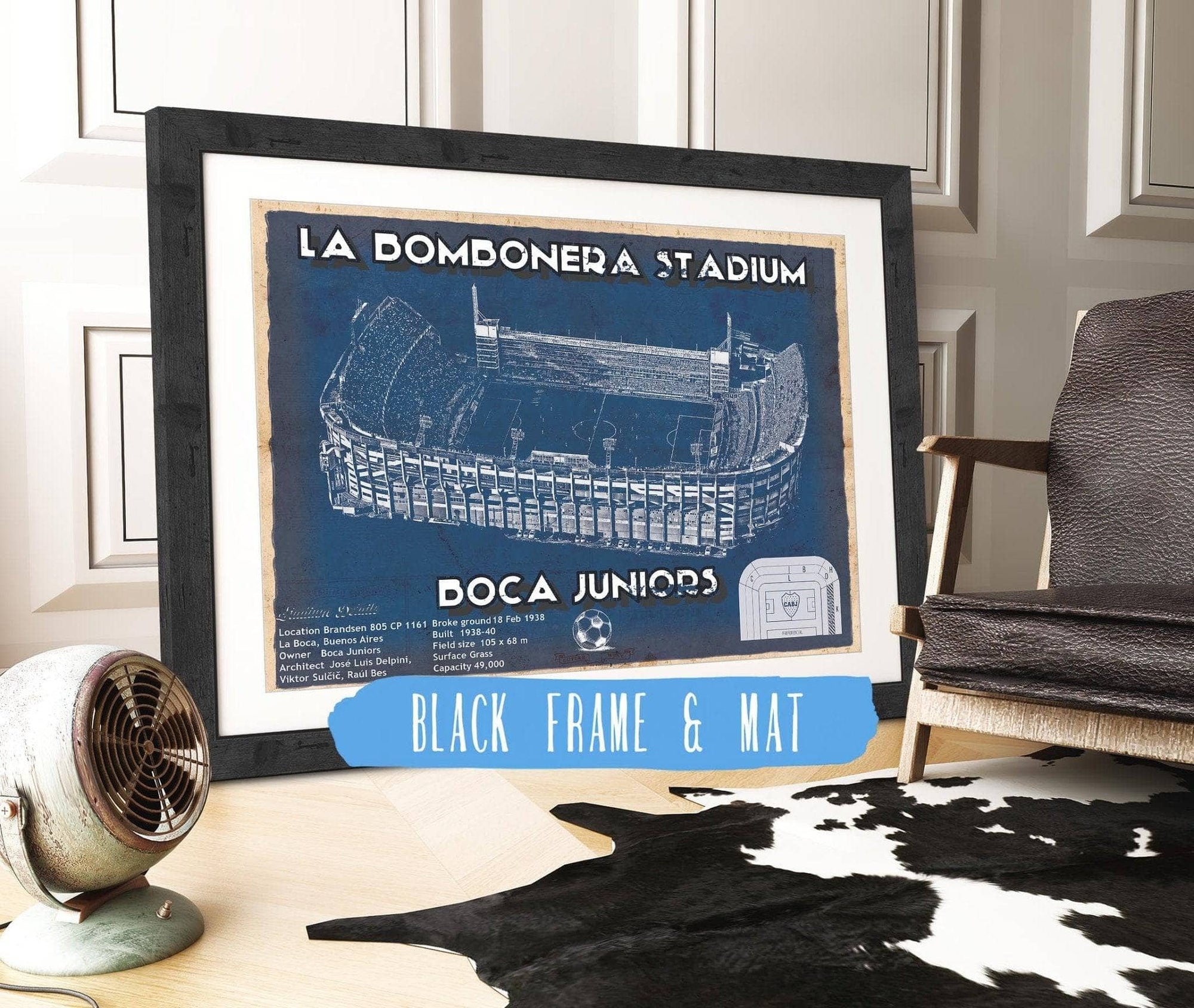 Cutler West Soccer Collection 14" x 11" / Black Frame & Mat Boca Juniors F.C - La Bombonera Stadium Soccer Print 733938727_48607