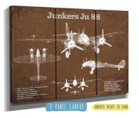 Cutler West Military Aircraft 48" x 32" / 3 Panel Canvas Wrap Junkers Ju 88 WWII Combat Aircraft Vintage Blueprint Original Military Wall Art 933350048_16342