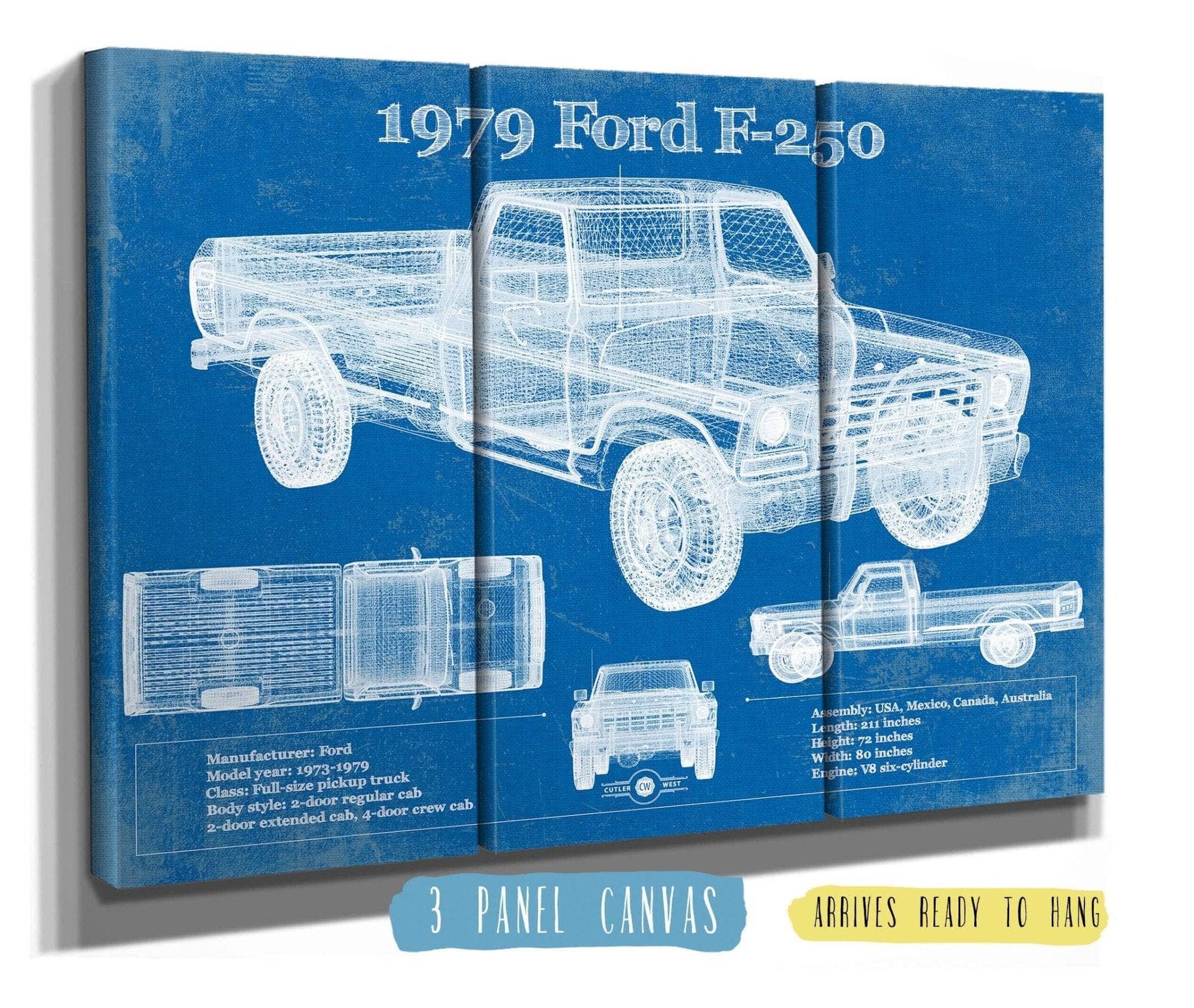 Cutler West Ford Collection 48" x 32" / 3 Panel Canvas Wrap 1979 Ford F 250 Vintage Blueprint Auto Print 933311117_41461