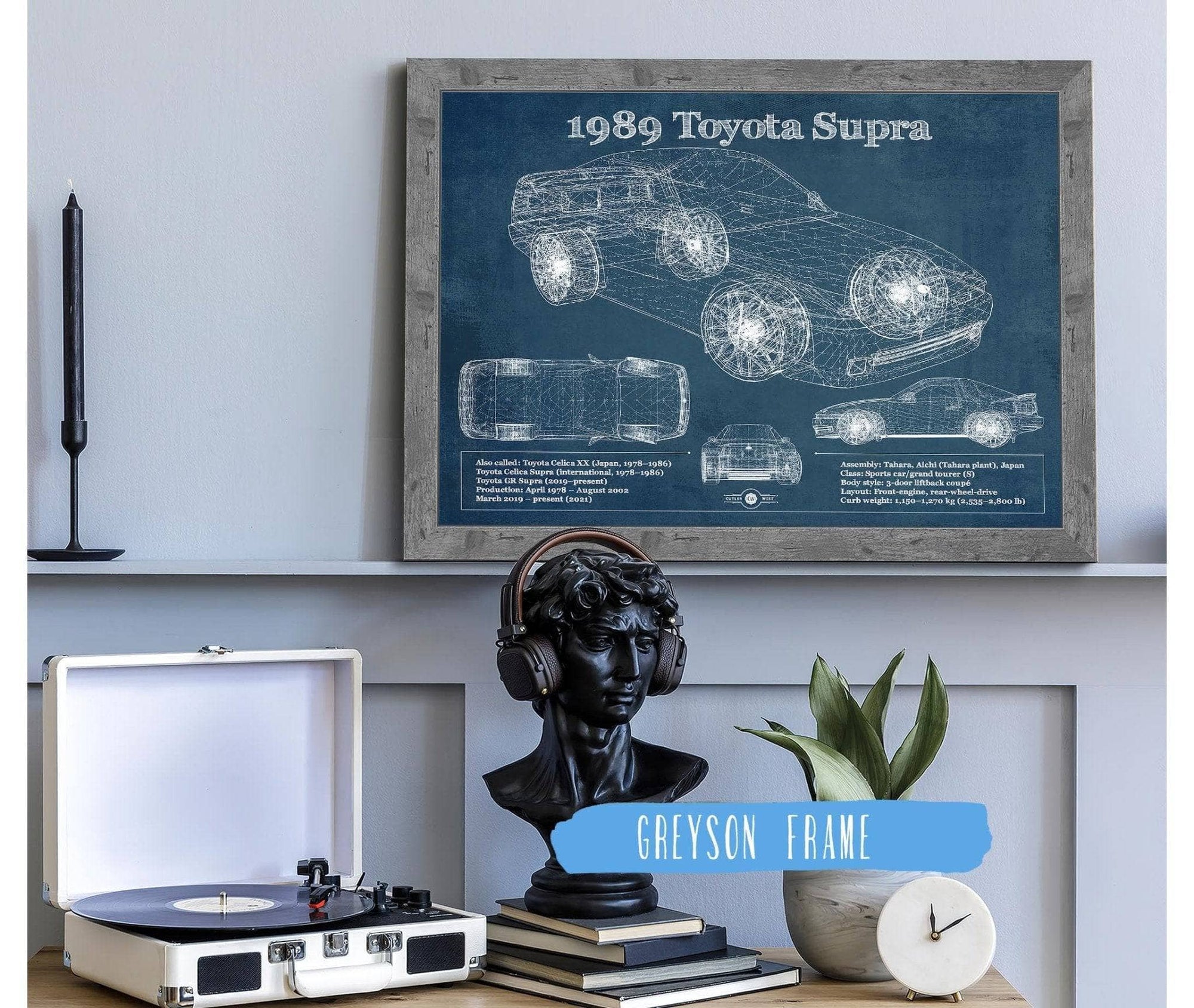 Cutler West Toyota Collection 14" x 11" / Greyson Frame 1989 Toyota Supra Vintage Blueprint Auto Print 933311139_39702