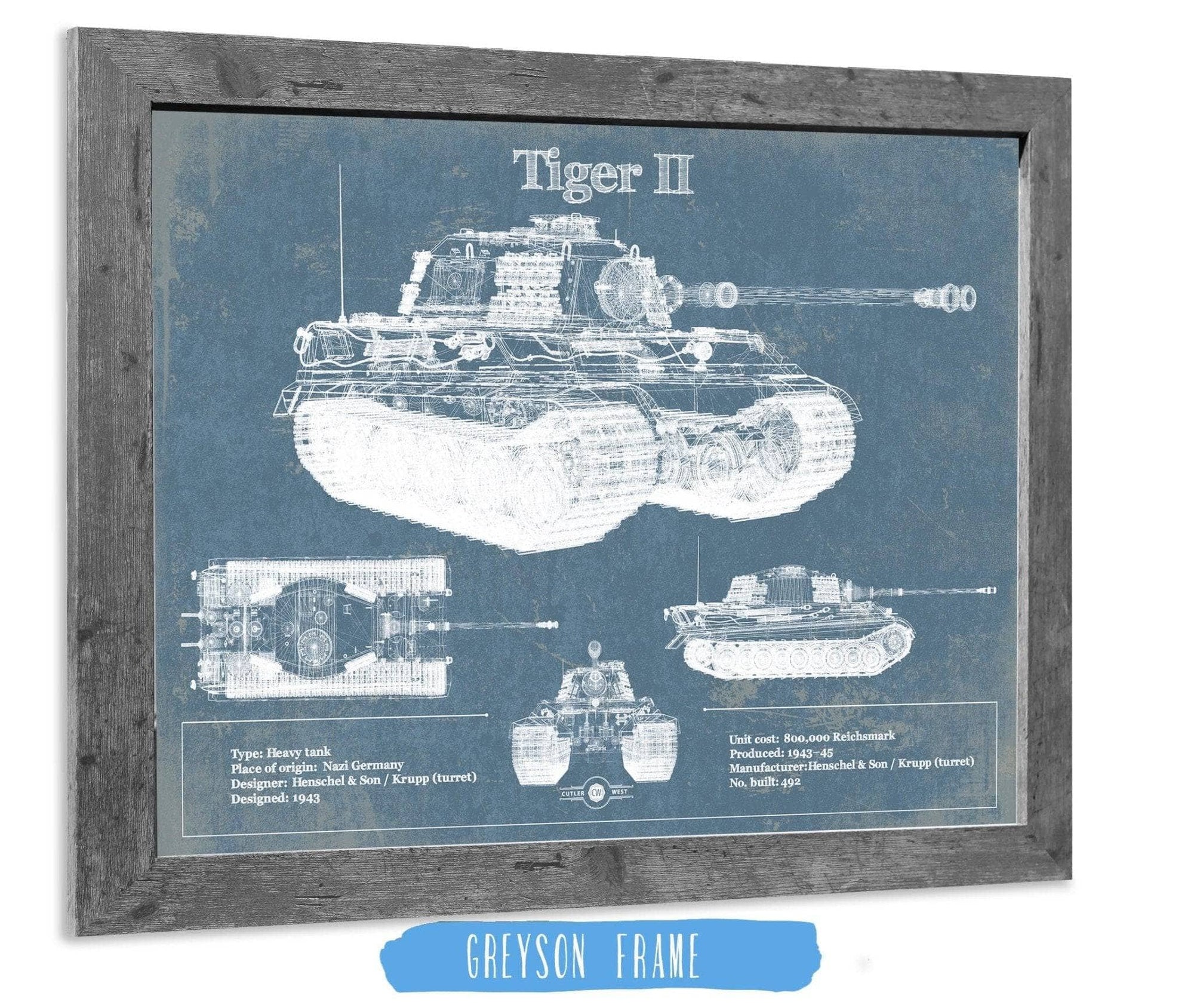 Cutler West Military Weapons Collection 14" x 11" / Greyson Frame Tiger II Vintage German Tank Military Print 845000232_24671