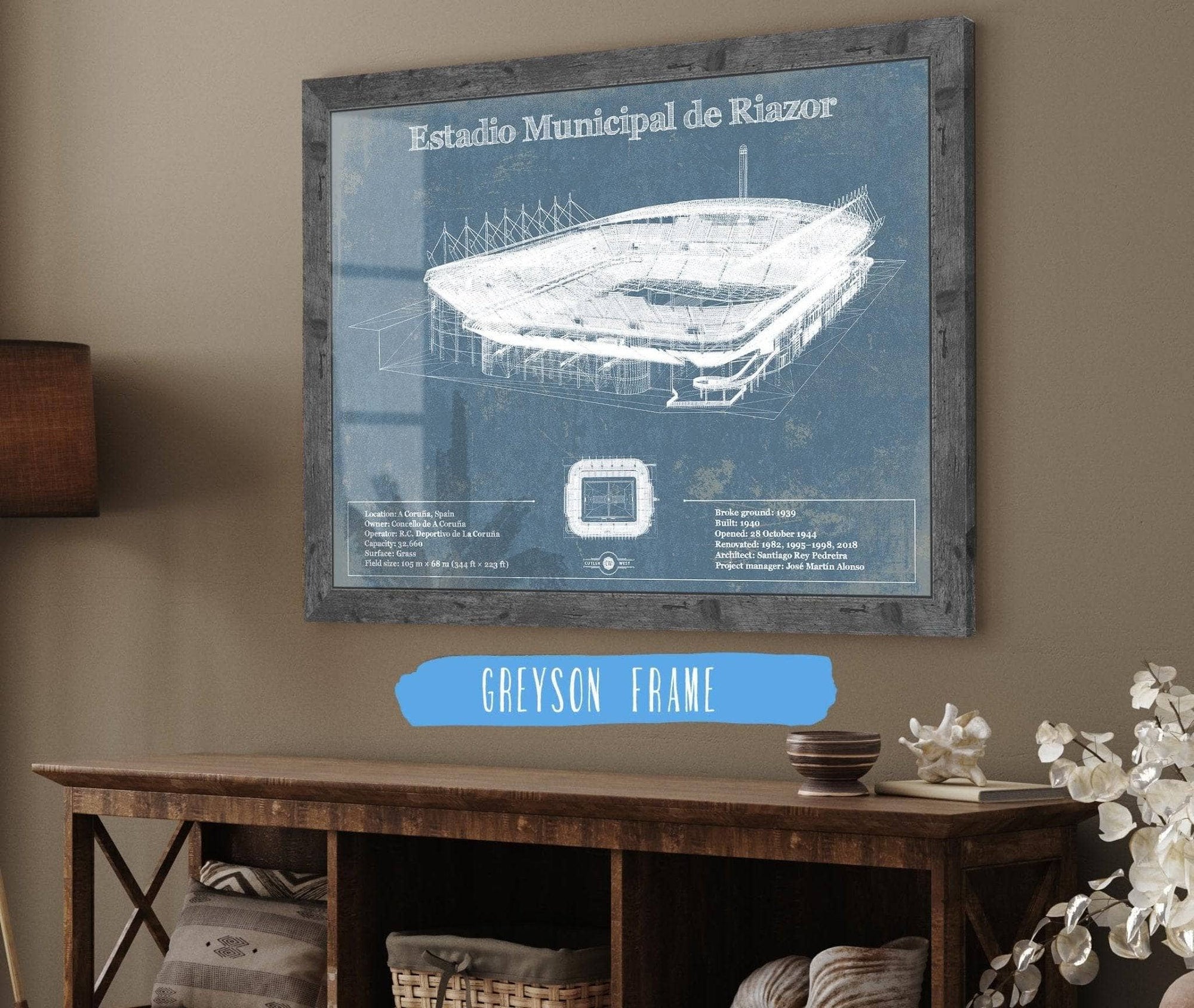 Cutler West Soccer Collection Estadio Municipal De Riazor Stadium Blueprint Vintage Soccer (Football) Print