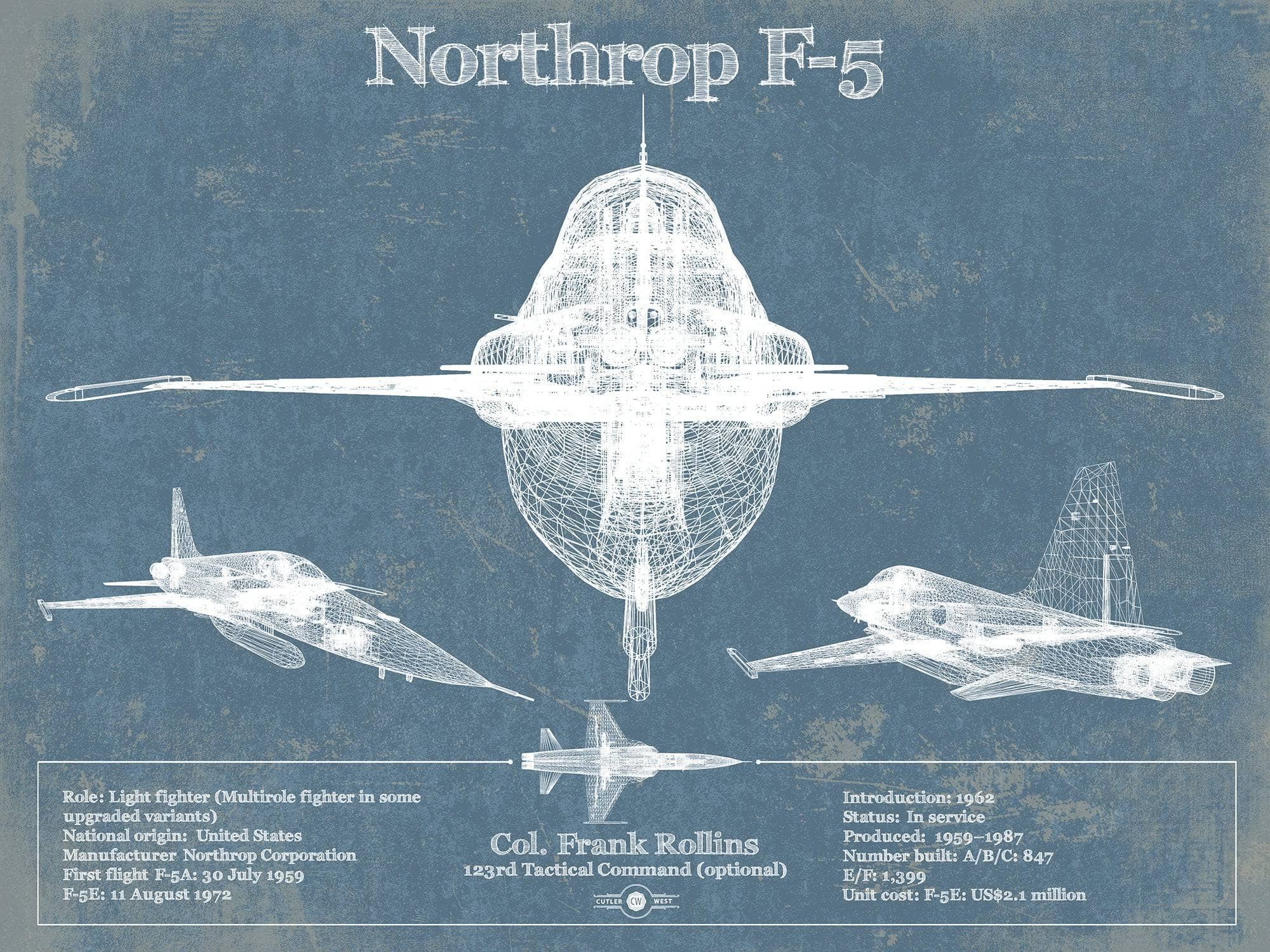 Cutler West Military Aircraft 14" x 11" / Unframed Northrop F-5 Aircraft Blueprint Original Military Wall Art 797753325