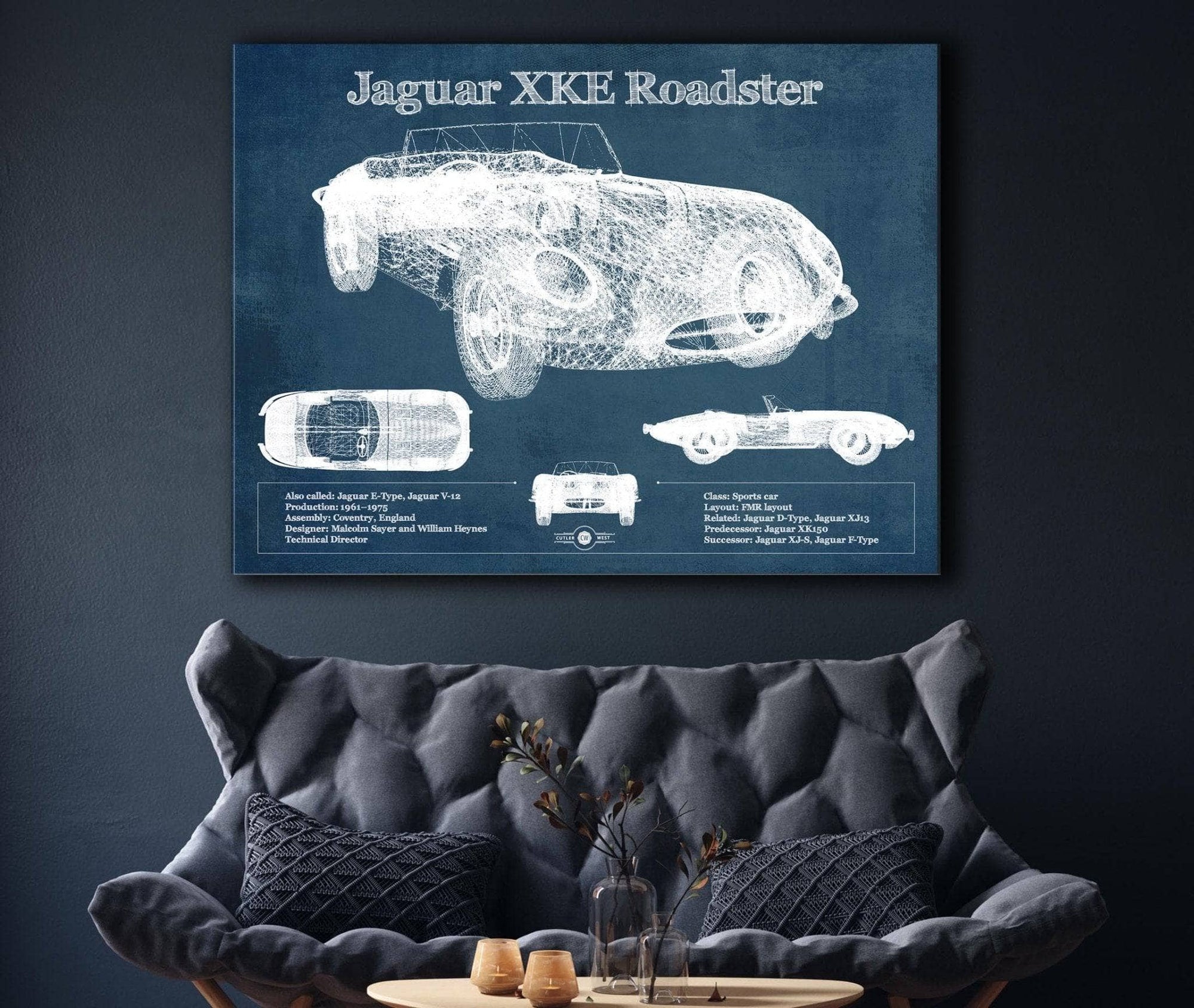 Cutler West Jaguar Collection Jaguar XK-E Roadster Original Blueprint Art