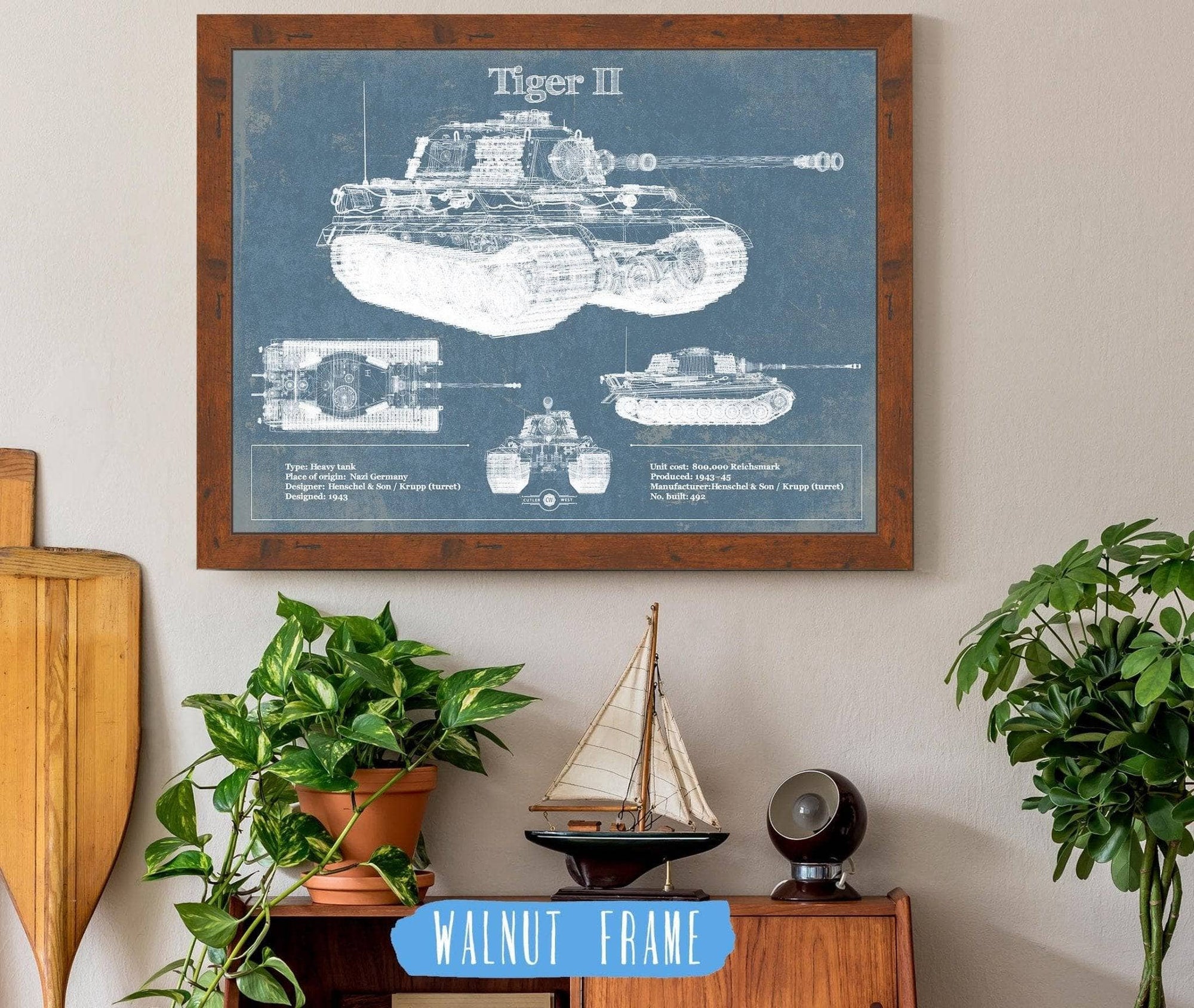 Cutler West Military Weapons Collection Tiger II Vintage German Tank Military Print