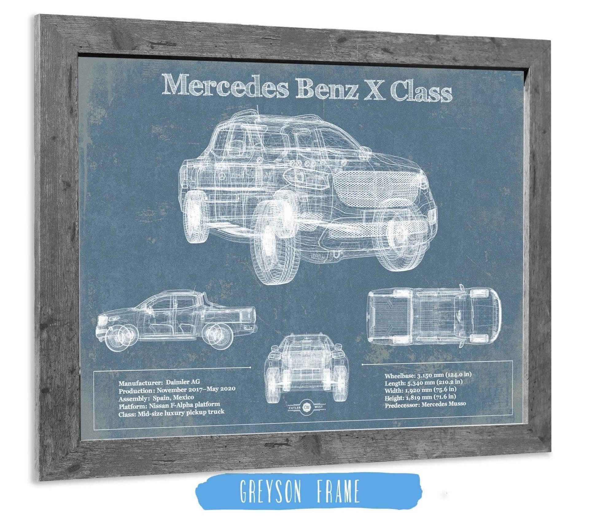 Cutler West Mercedes Benz Collection Mercedes Benz X Class Blueprint Vintage Auto Print