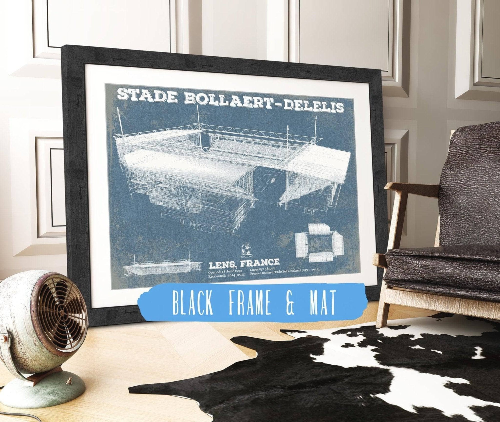 Cutler West Soccer Collection 14" x 11" / Black Frame & Mat Vintage RC Lens Stade Bollaert-Delelis Stadium Soccer Print 799609456-14"-x-11"12598