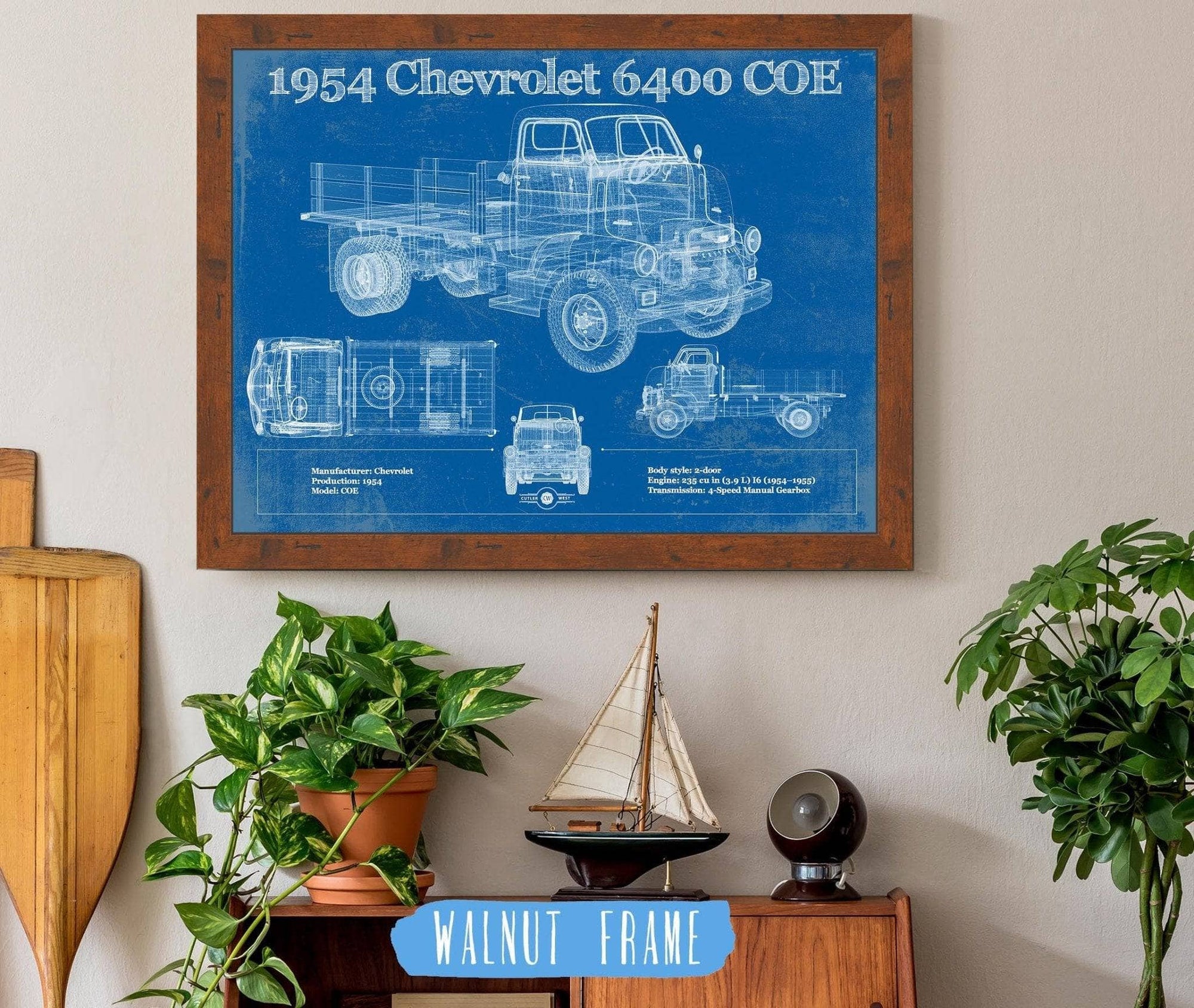 Cutler West Chevrolet Collection Chevy 6400 COE  1954 Flat Bed Truck Vintage Blueprint Art