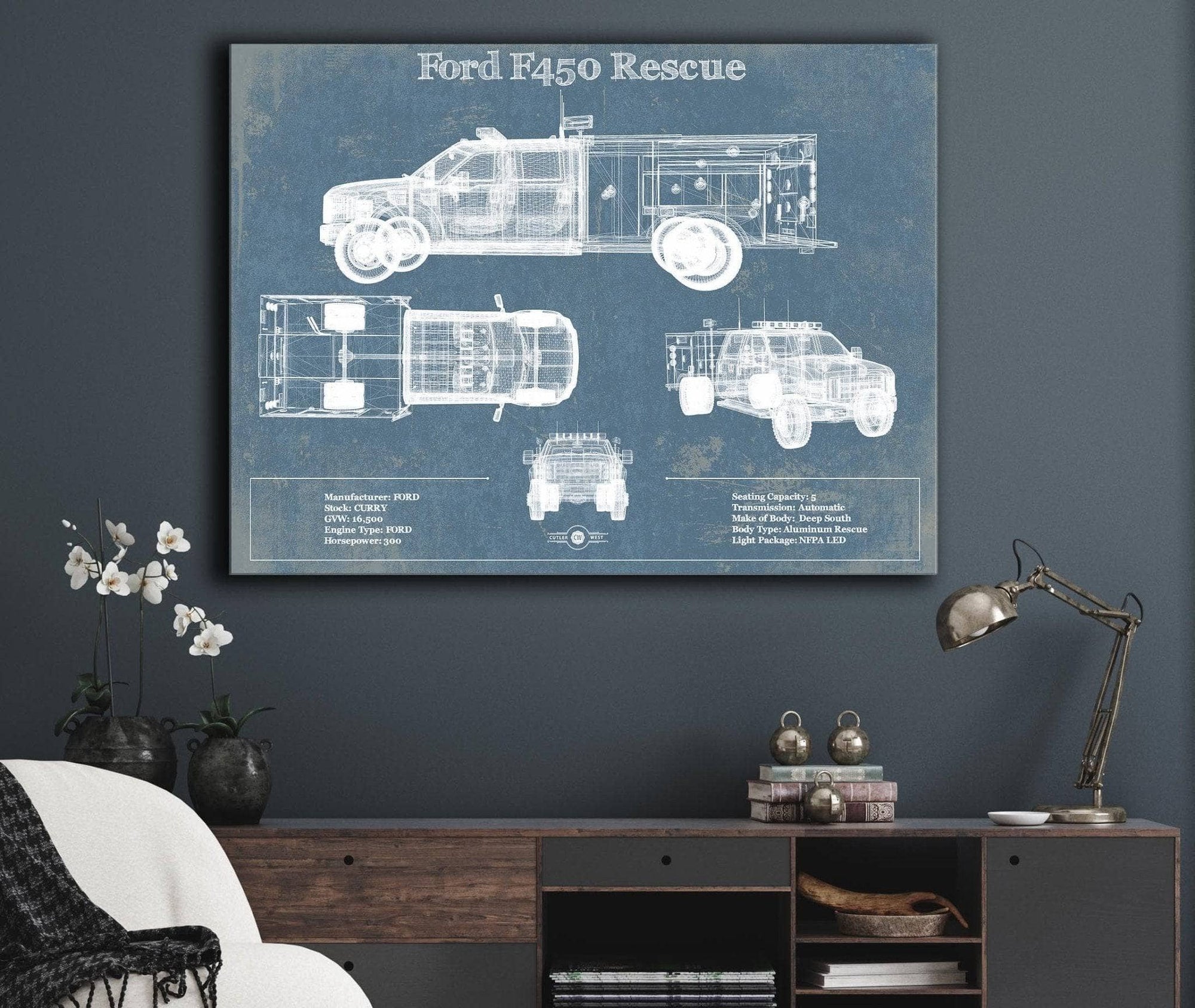Cutler West Ford Collection Ford F450 Rescue Vehicle Vintage Blueprint Auto Print