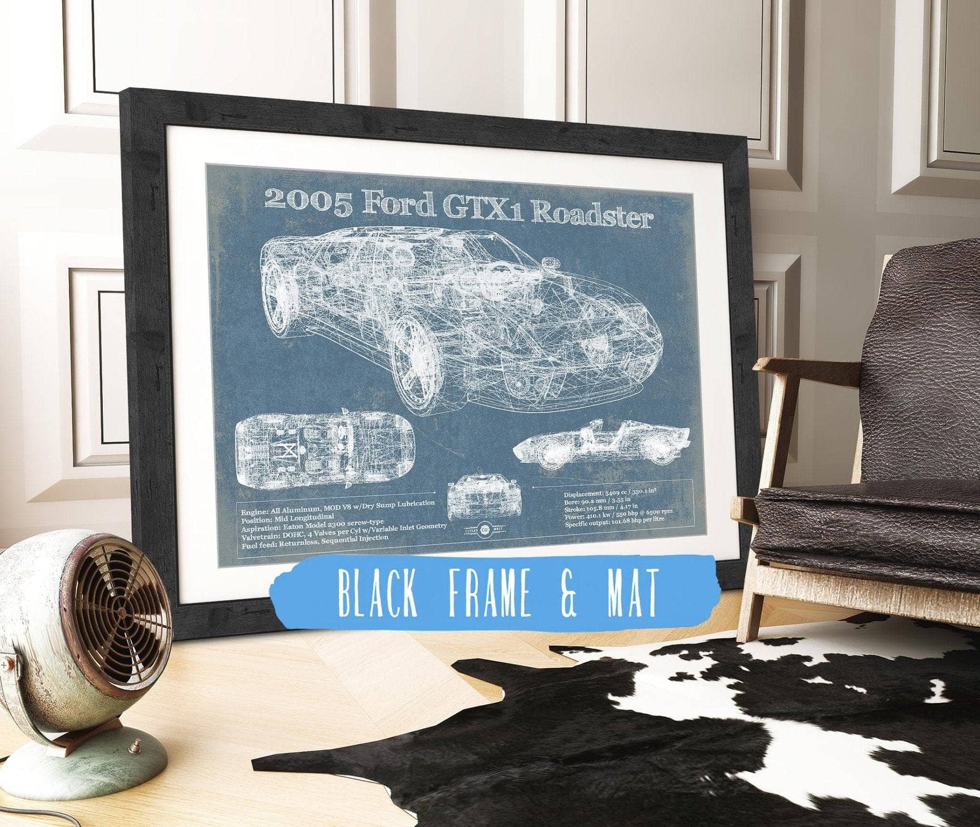 Cutler West Ford Collection 14" x 11" / Black Frame & Mat 2005 Ford GTX1 Roadster Vintage Blueprint Auto Print 933350037_17737