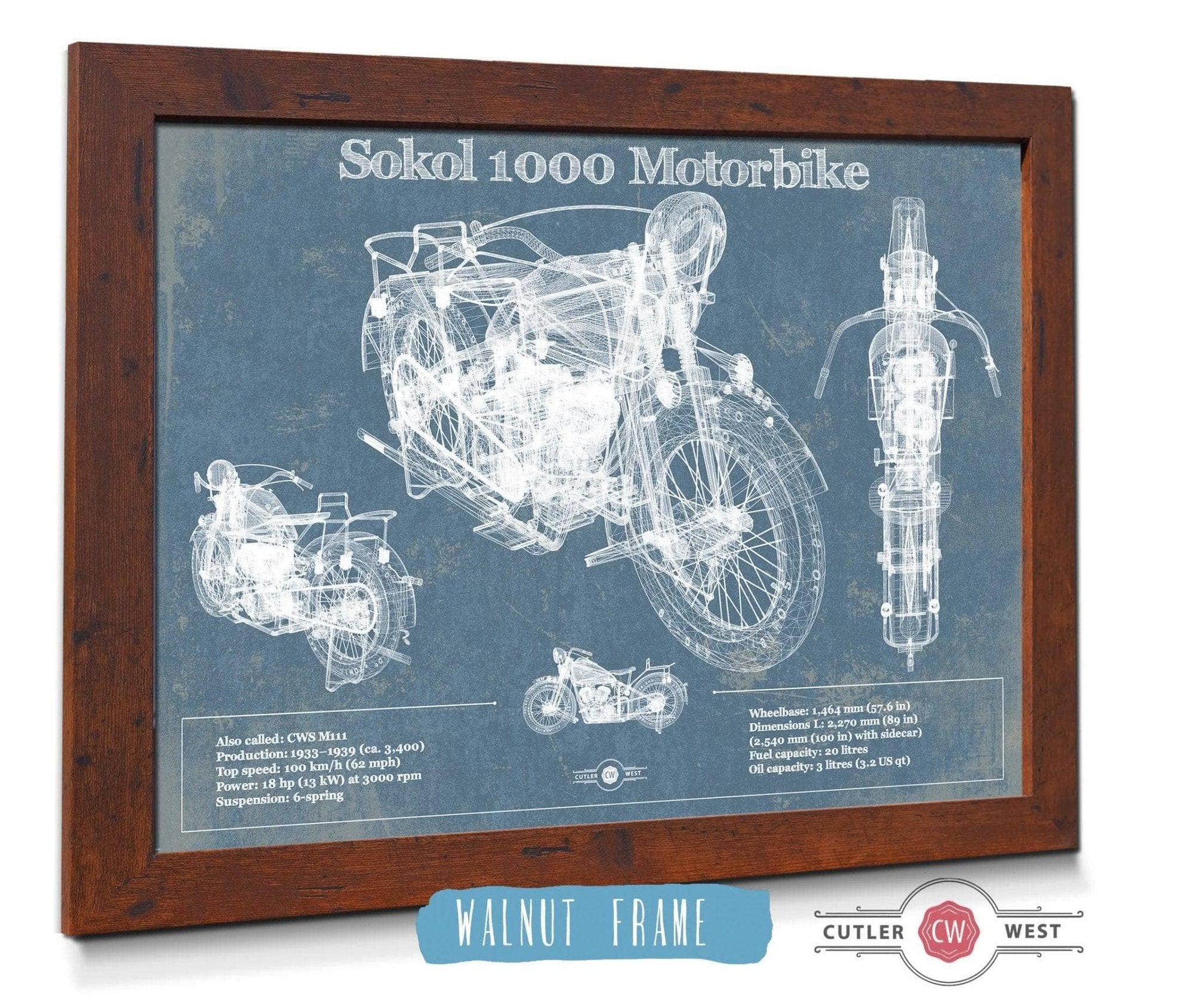 Cutler West Sokol 1000 Blueprint Motorcycle Patent Print