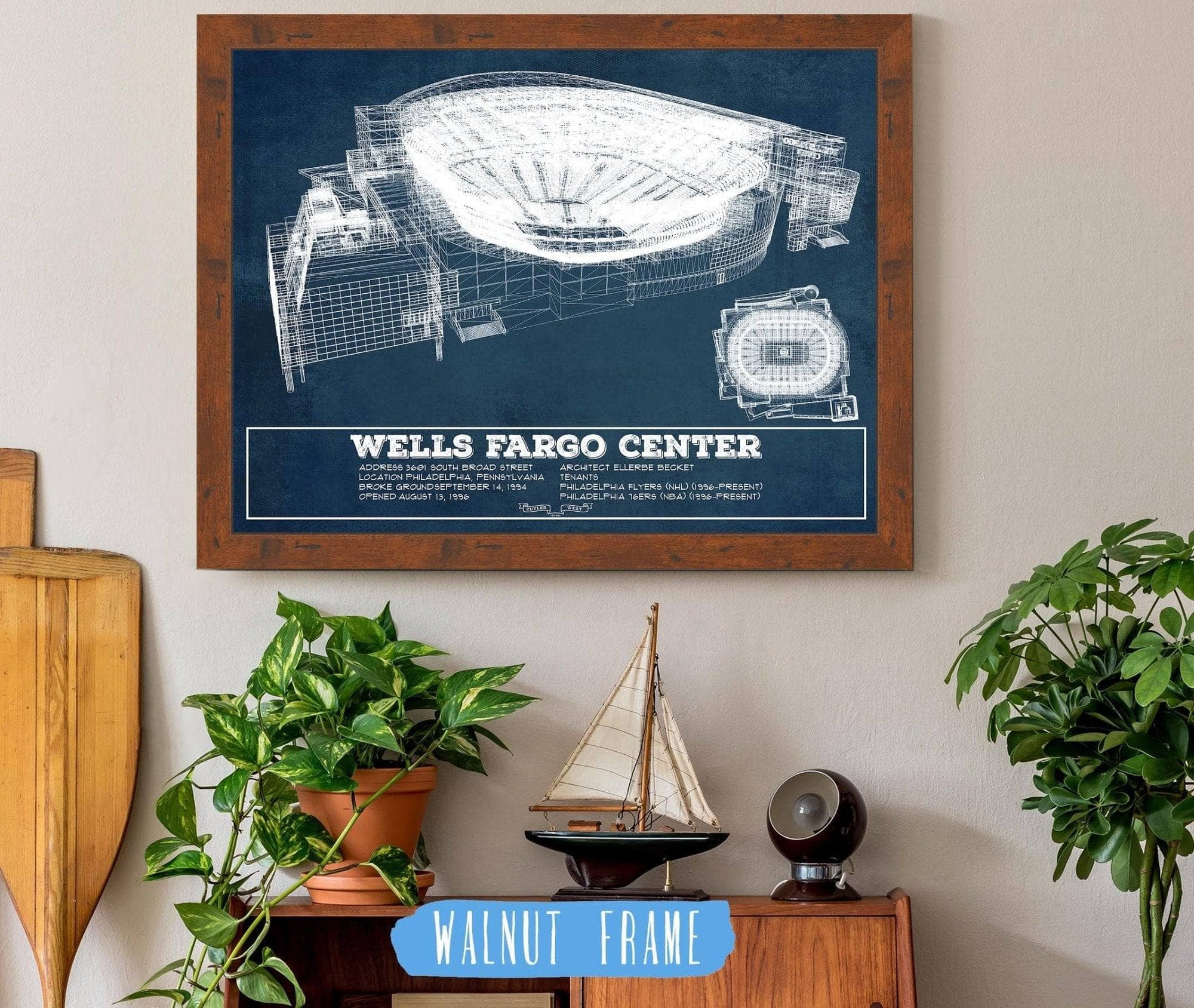 Cutler West 14" x 11" / Walnut Frame Philadelphia Flyers Wells Fargo Center Philadelphia Seating Chart - Vintage Hockey Print 698857444_30789