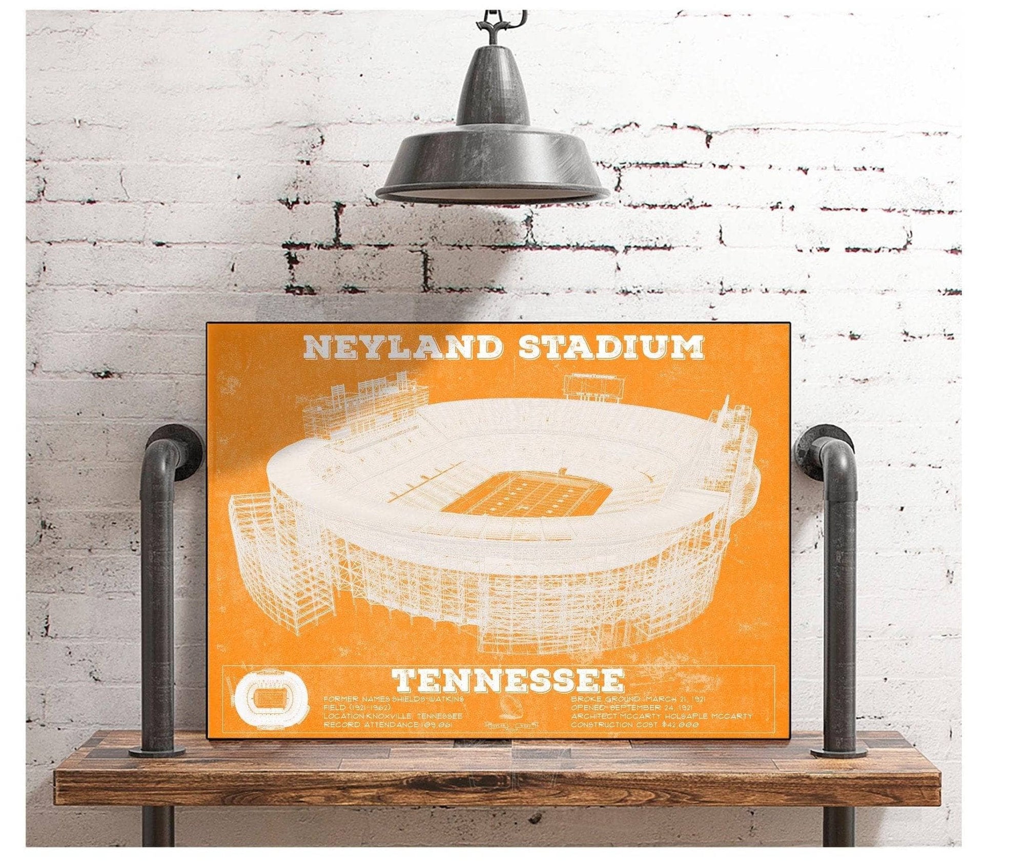 Cutler West College Football Collection Vintage Tennessee Volunteers Neyland Stadium Blueprint Team Color Wall Art