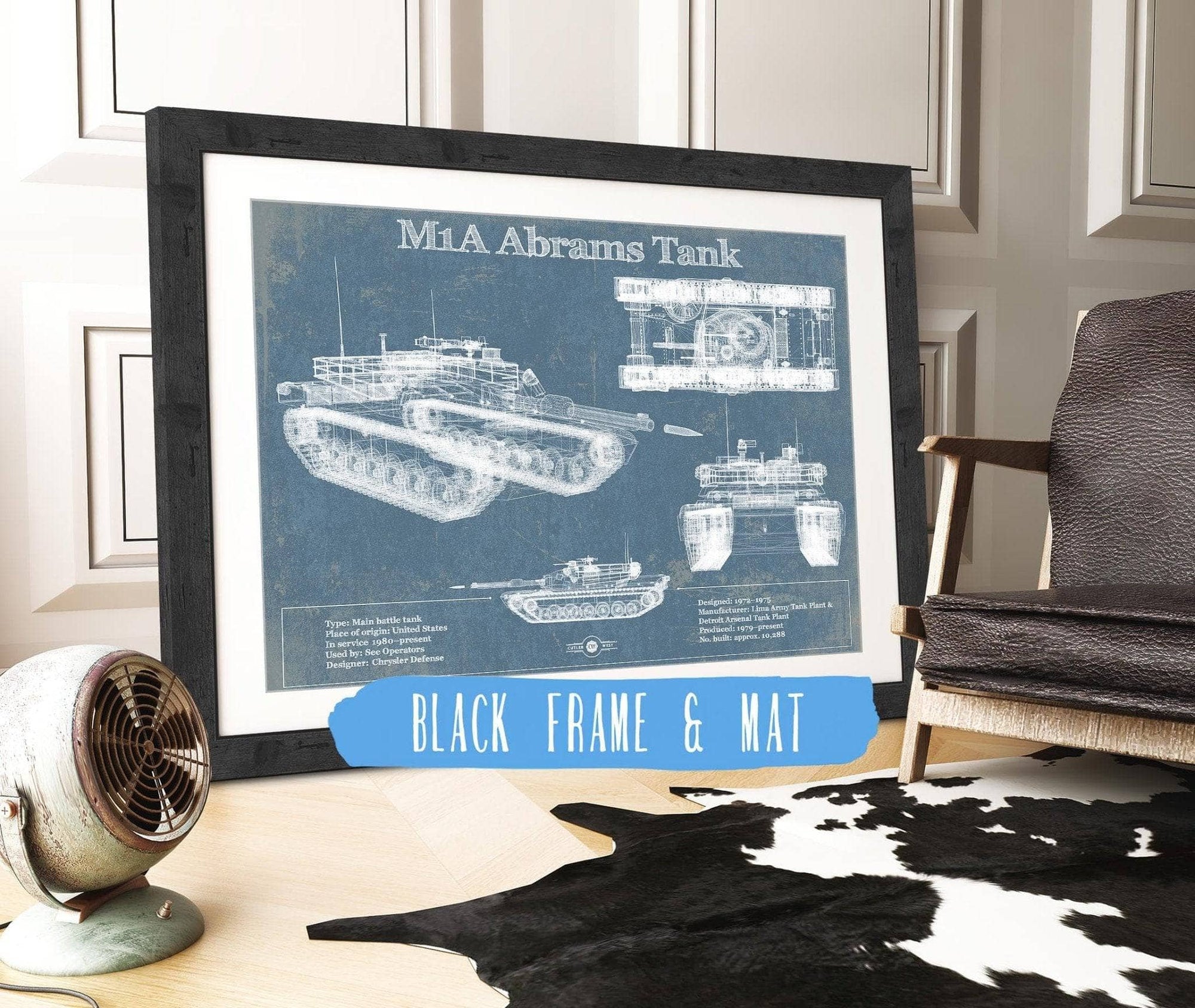 Cutler West Military Weapons Collection 14" x 11" / Black Frame & Mat M1A Abrams Tank Vintage Blueprint Print 891066671_18726