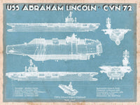 Cutler West Naval Military 14" x 11" / Unframed USS Abraham Lincoln (CVN 72) Aircraft Carrier Blueprint Original Military Wall Art - Customizable 835000057_26248