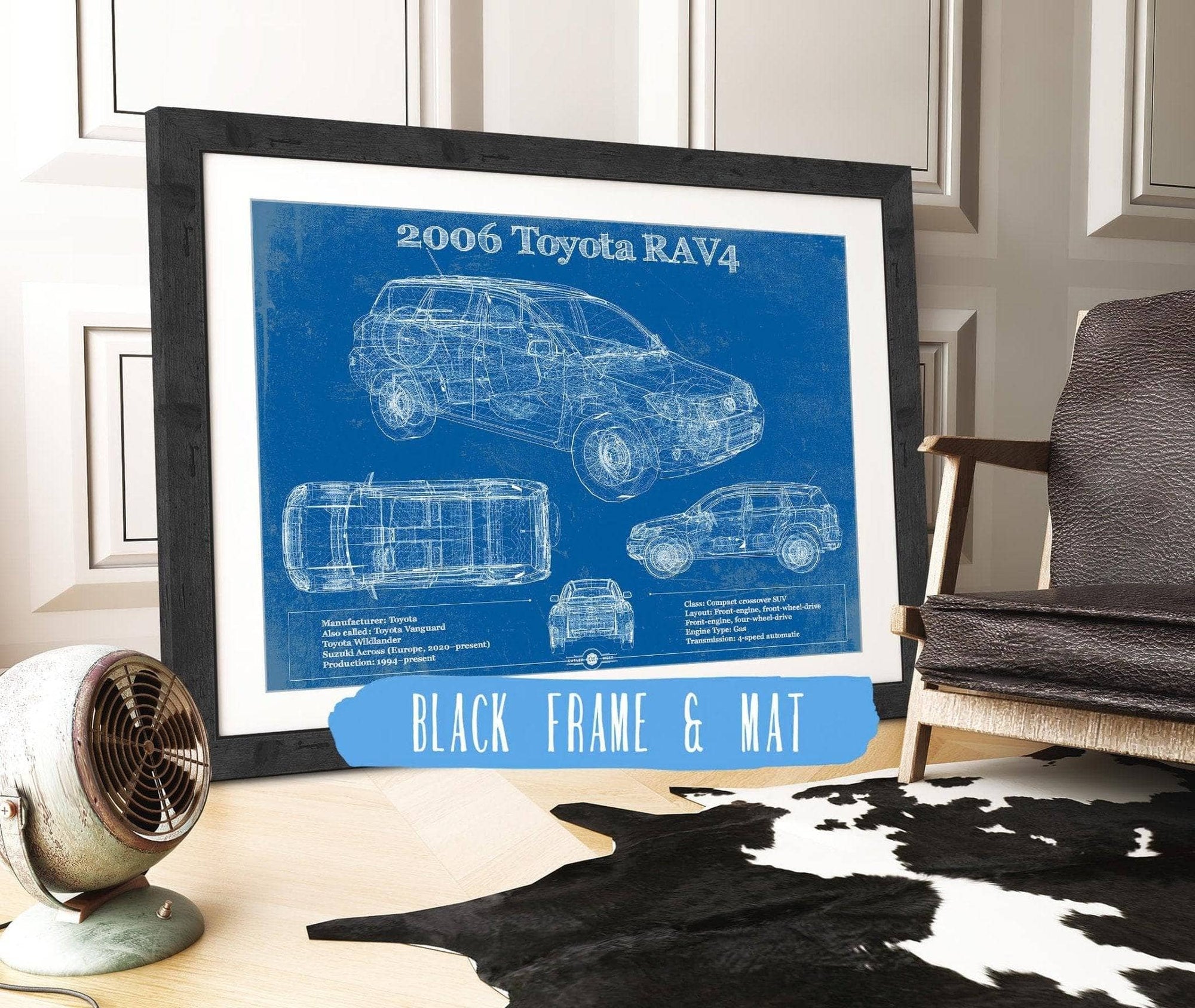 Cutler West Toyota Collection 14" x 11" / Black Frame & Mat 2006 Toyota Rav4 Vintage Blueprint Auto Print 933311048_39235