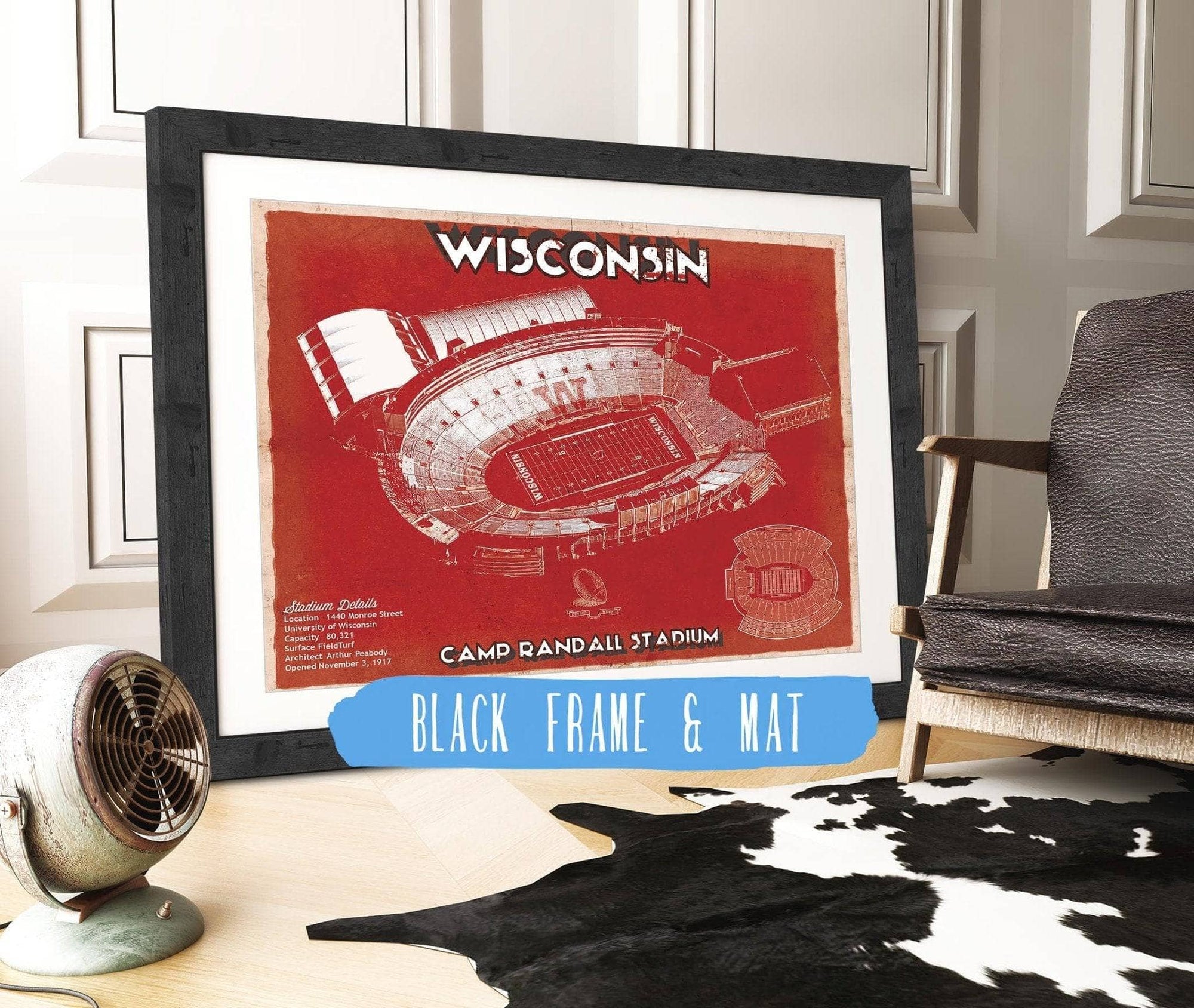 Cutler West 14" x 11" / Black Frame & Mat Wisconsin Badgers Camp Randall Stadium Vintage Art Print 757463149-14"-x-11"5145