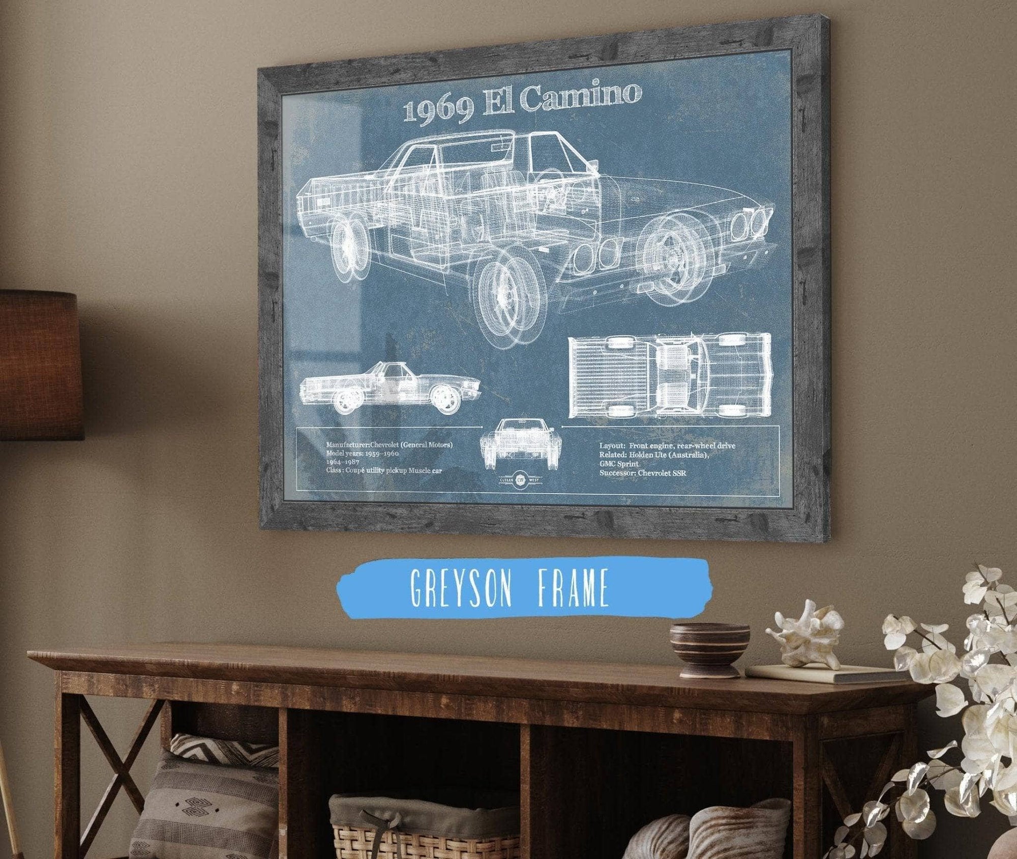 Cutler West Chevrolet Collection 1969 El Camino Vintage Blueprint Auto Print