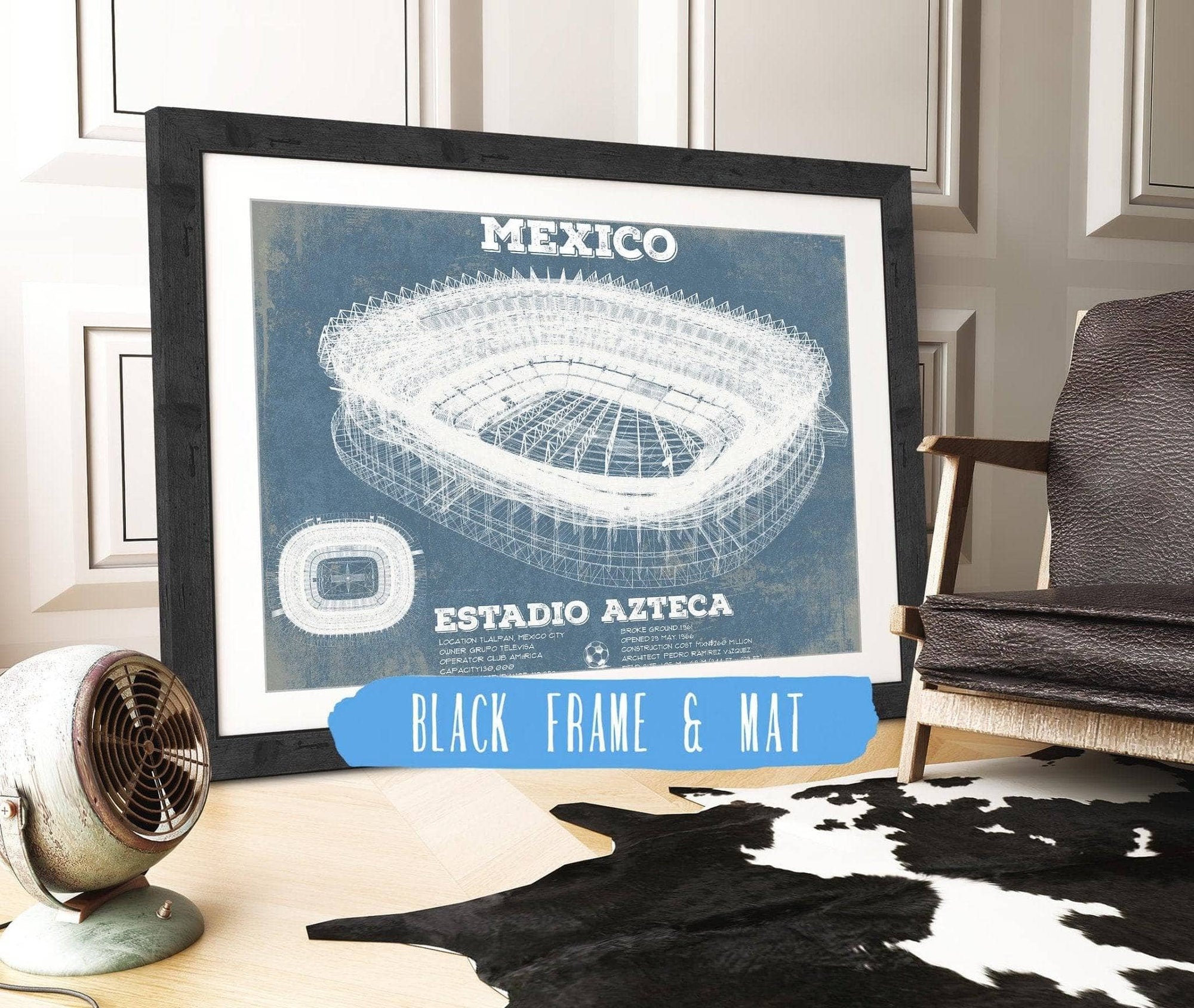 Cutler West Soccer Collection 14" x 11" / Black Frame & Mat Mexico Football - Vintage Estadio Azteca Stadium Soccer Print 755380905_74189