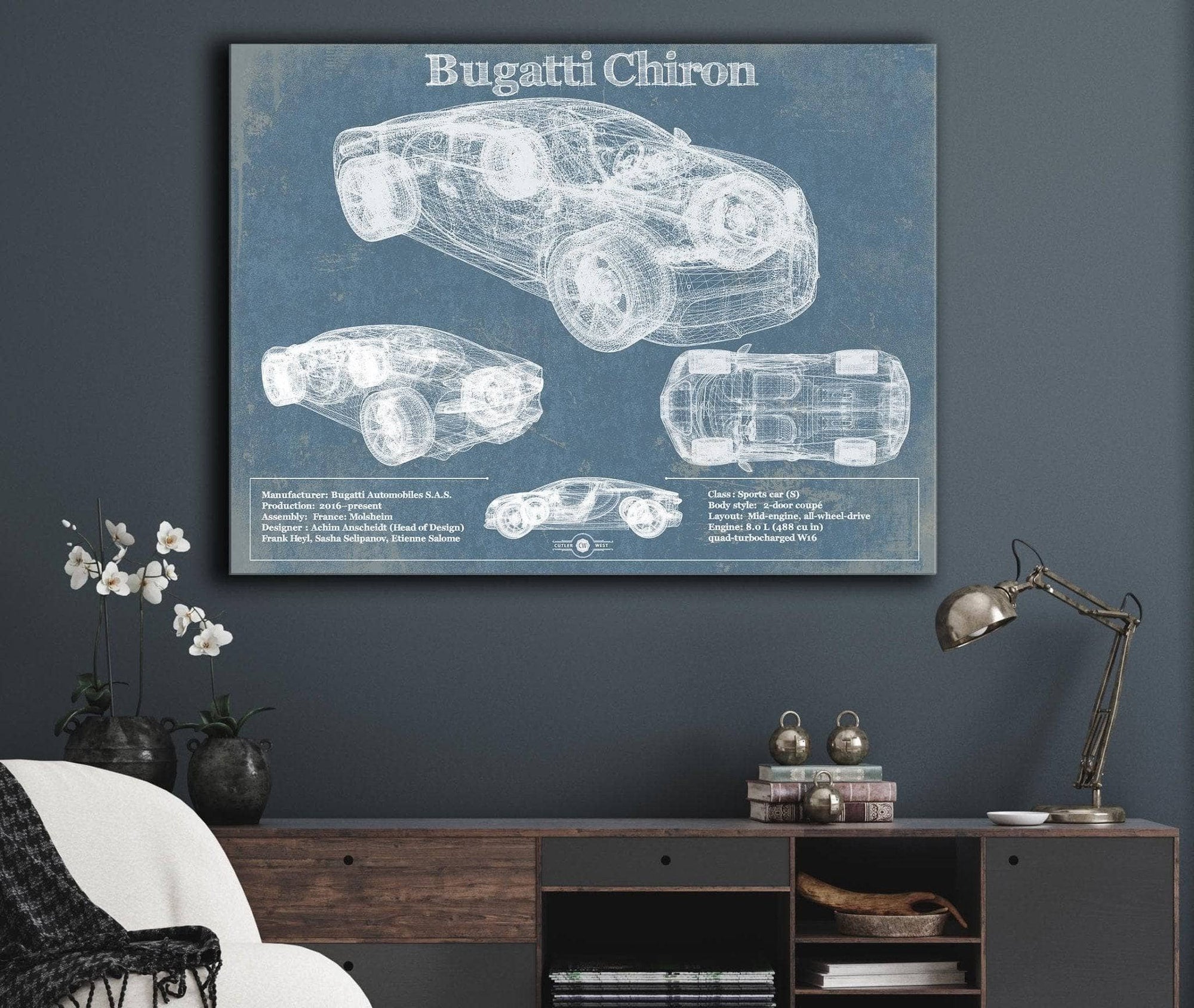 Cutler West Vehicle Collection Bugatti Chiron Vintage Sports Car Print