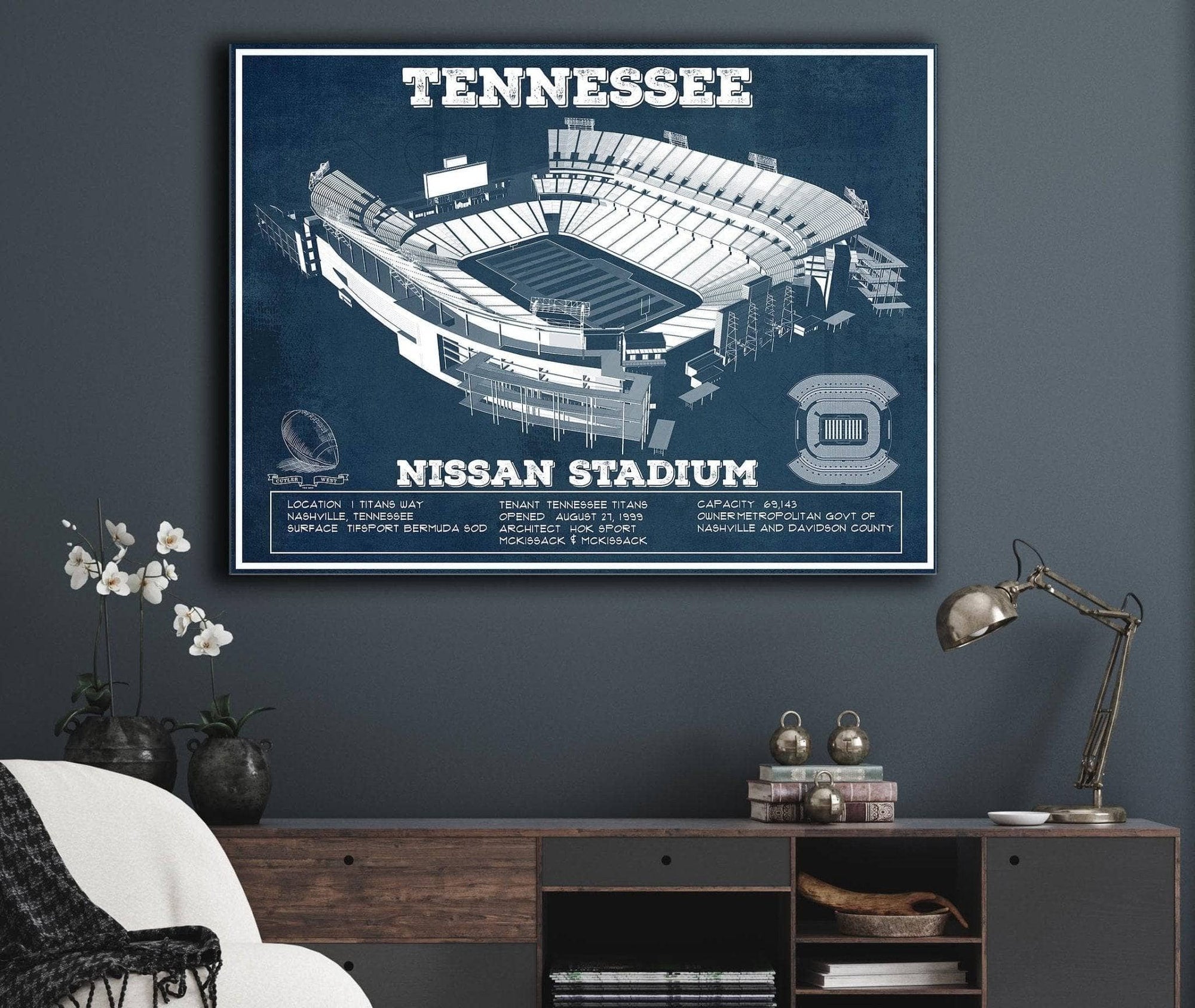 Cutler West Pro Football Collection 14" x 11" / Unframed Tennessee Titans Nissan Stadium - Vintage Football Print 712523627_462