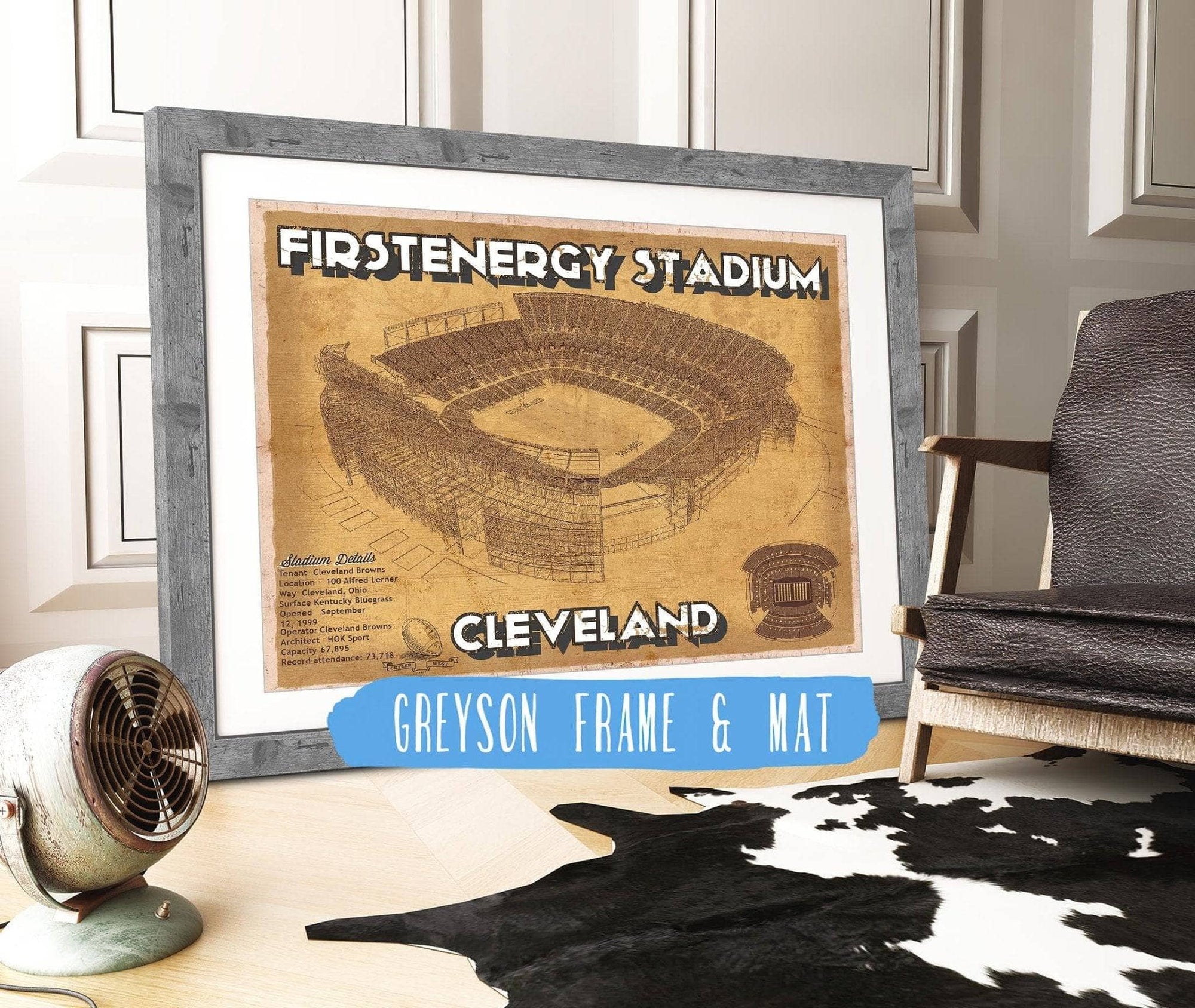 Cutler West Pro Football Collection 14" x 11" / Greyson Frame & Mat Cleveland Browns FirstEnergy Stadium - Vintage Football Print 698892938_60229