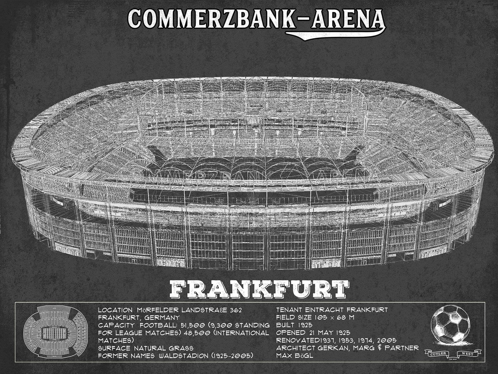 Cutler West Soccer Collection 14" x 11" / Unframed Eintracht Frankfurt FC - Commerzbank-Arena Soccer Print 715266989_66771