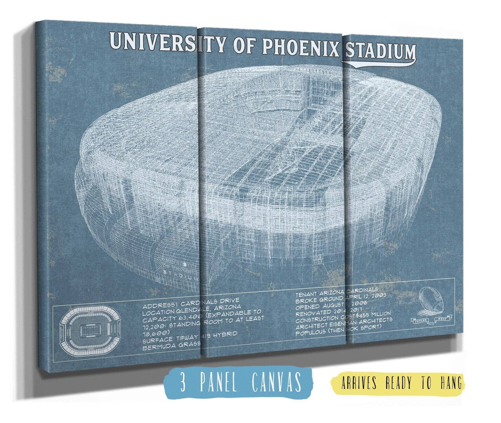 Cutler West Pro Football Collection 48" x 32" / 3 Panel Canvas Wrap Arizona Cardinals University Of Phoenix Stadium Vintage Football Print 235353089