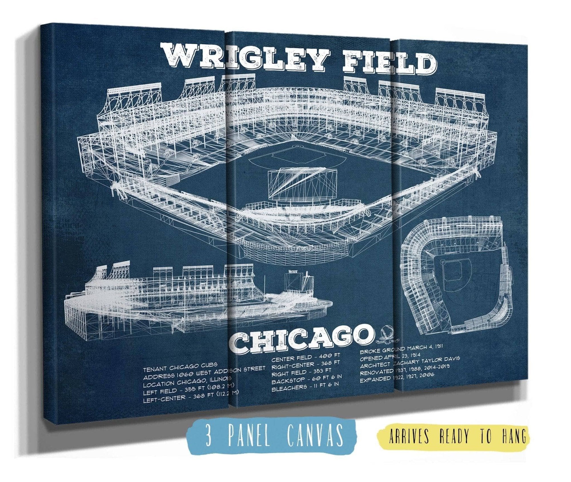 Cutler West Baseball Collection 48" x 32" / 3 Panel Canvas Wrap Vintage Wrigley Field Print - Chicago Cubs Baseball Print 723850098-TOP-48"-x-32"5391