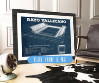 Cutler West Soccer Collection 14" x 11" / Black Frame & Mat Vallecas Soccer Field - Rayo Blueprint Vintage Soccer Print 767514074_8775