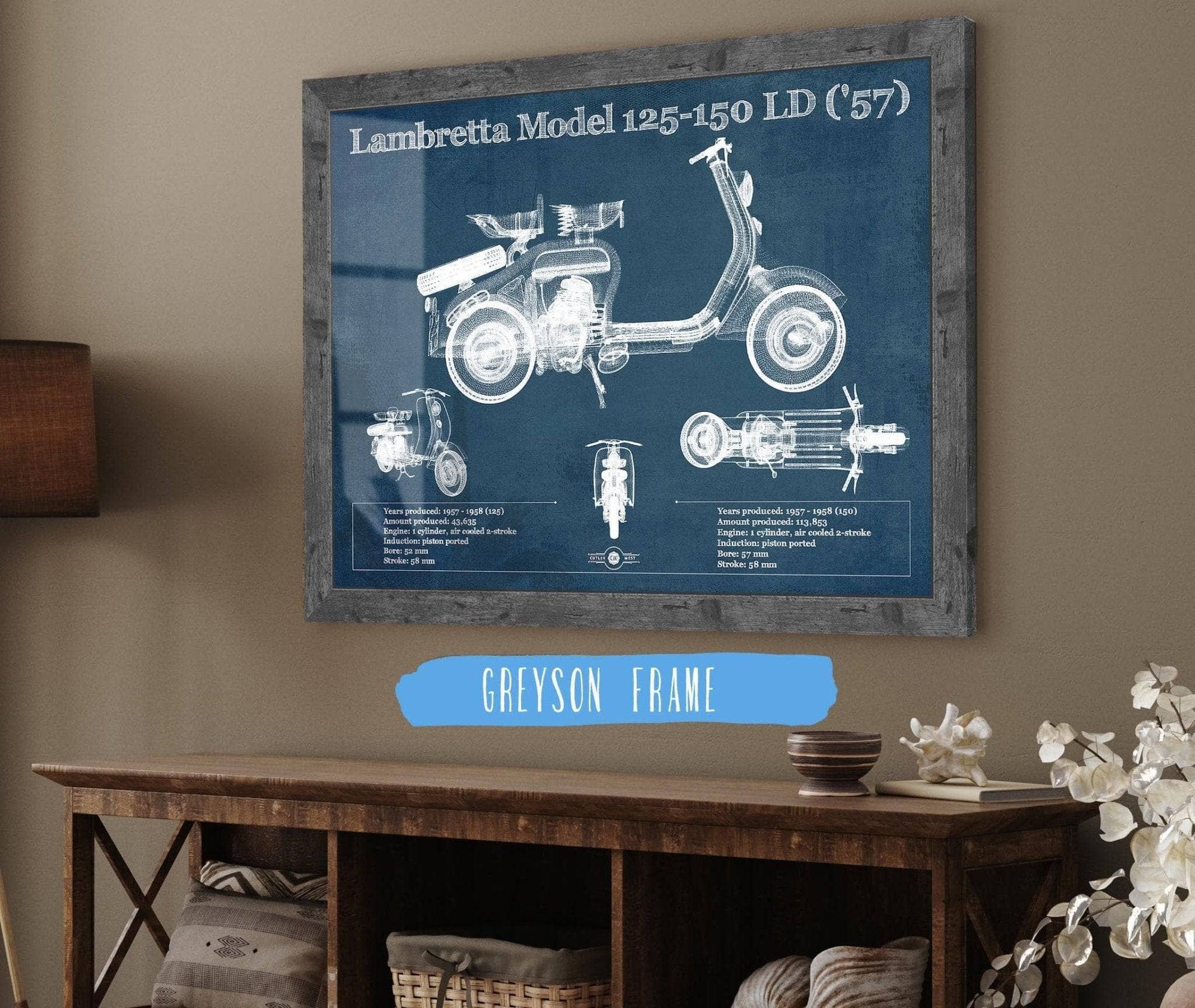 Cutler West Lambretta Model 125 150 LD ('57) Vintage Blueprint Motorcycle Print