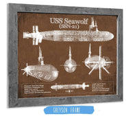 Cutler West Naval Military 14" x 11" / Greyson Frame USS Seawolf (SSN-21) Blueprint Original Military Wall Art - Customizable 933350078_25727