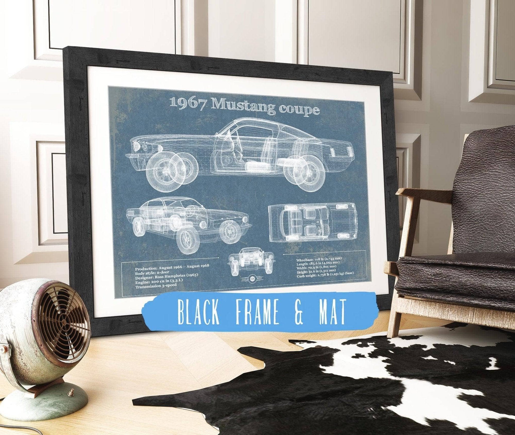 Cutler West 1967 Mustang coupe Blueprint Vintage Auto Print