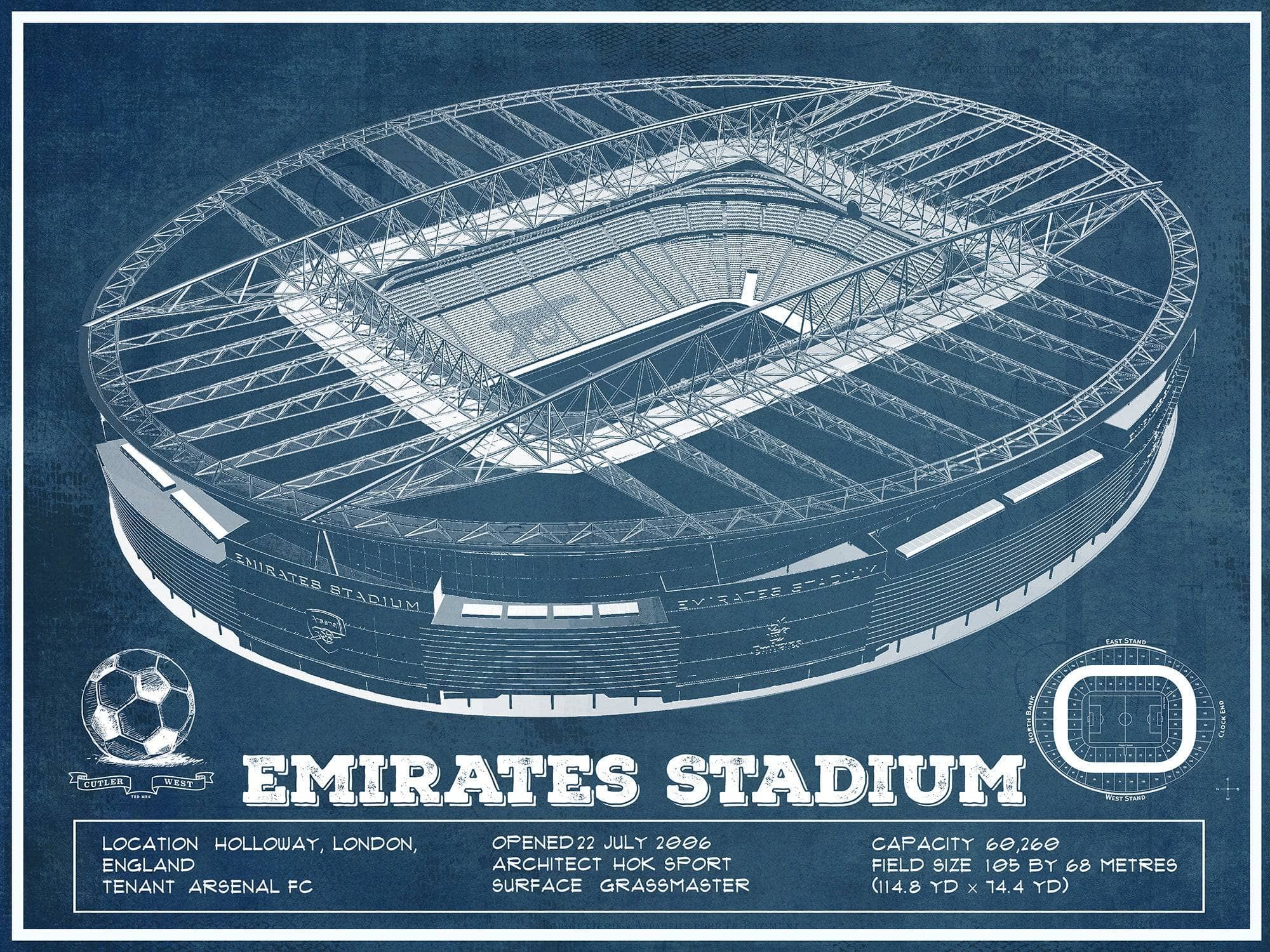 Cutler West Soccer Collection 14" x 11" / Unframed Arsenal Football Club - Emirates Stadium Soccer Print 235353086