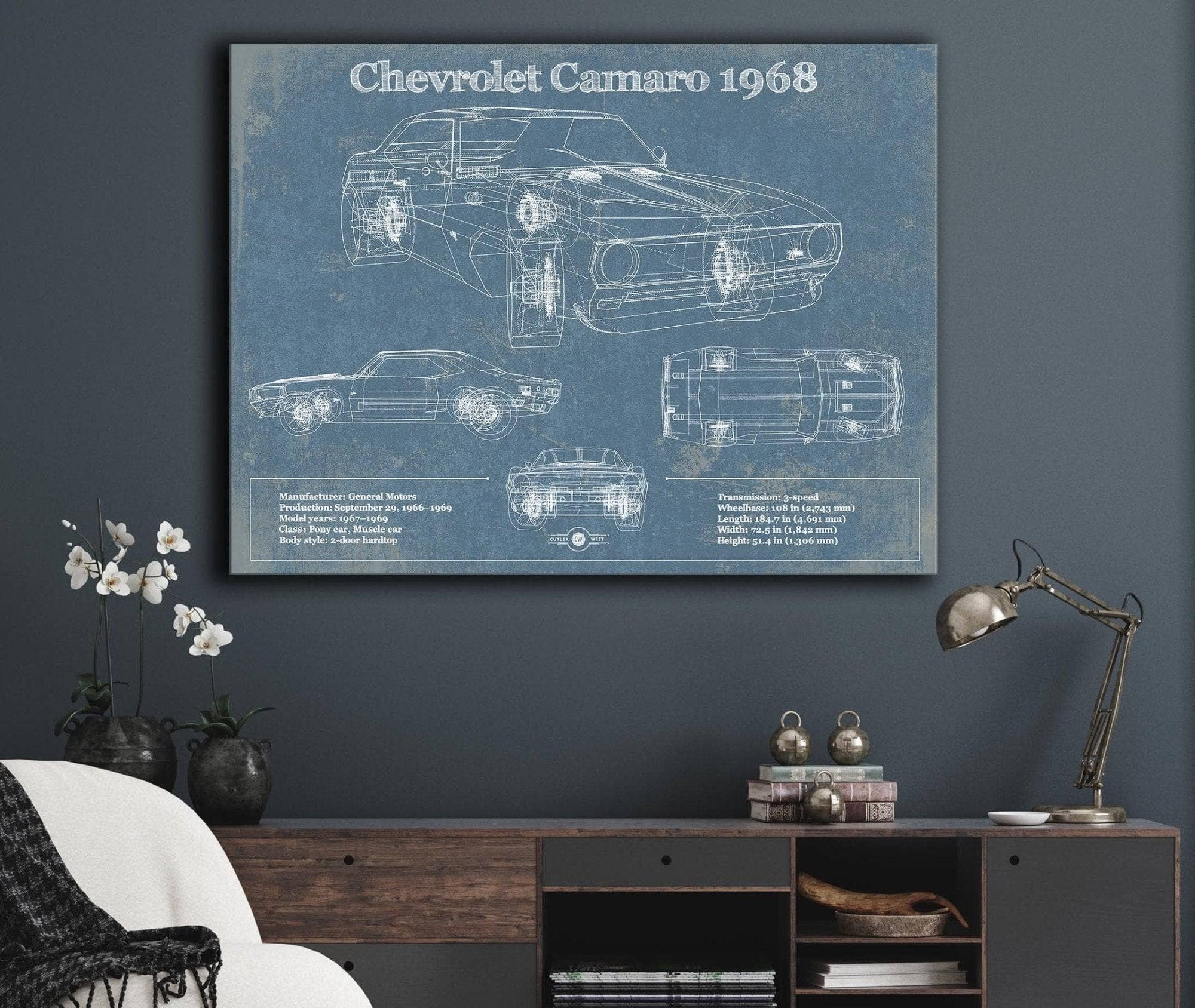Cutler West Chevrolet Collection Chevrolet Camaro 1968 Blueprint Vintage Auto Patent Print