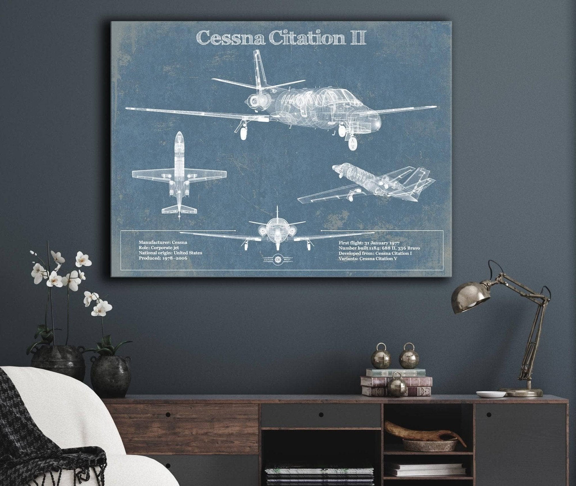 Cutler West Cessna Collection Cessna Citation CJ4 Vintage Blueprint Airplane Print